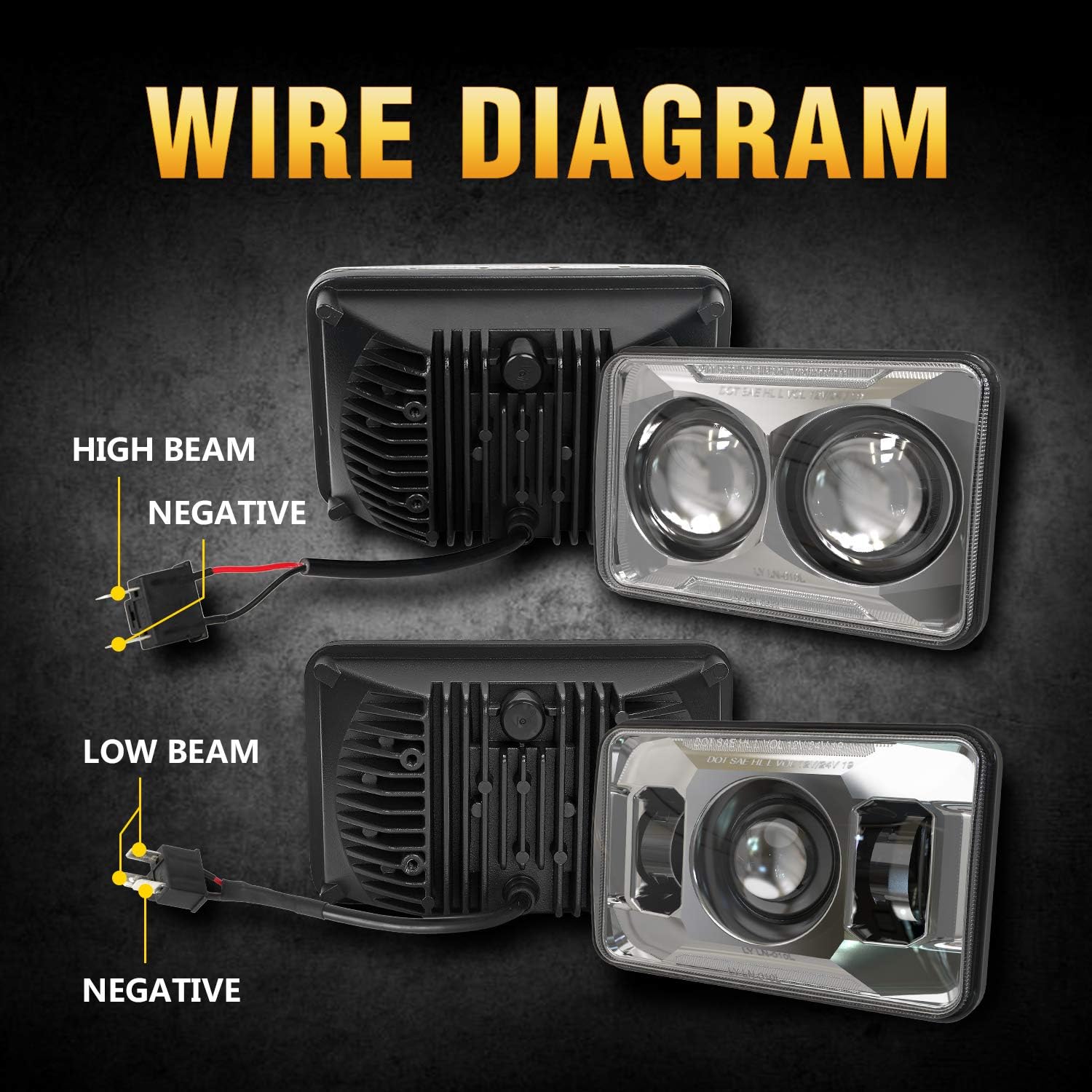 4 faros delanteros LED rectangulares aprobados por DOT de 60 W, 4 x 6 pulgadas, H4651, H4652, H4656, H4666, H6545, compatibles con camiones