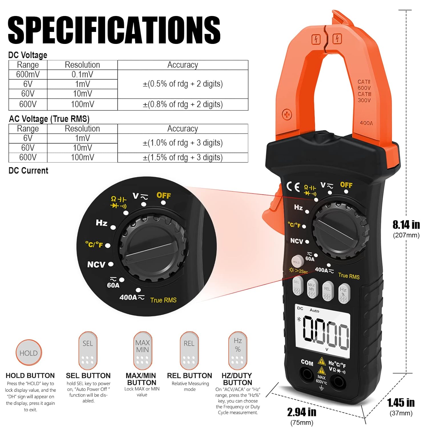 Medidor de abrazadera digital Multímetro LC-7200B AC DC amp Medidor 6000 cuentas para ACDC Resistencia de voltaje de corriente Temperatura