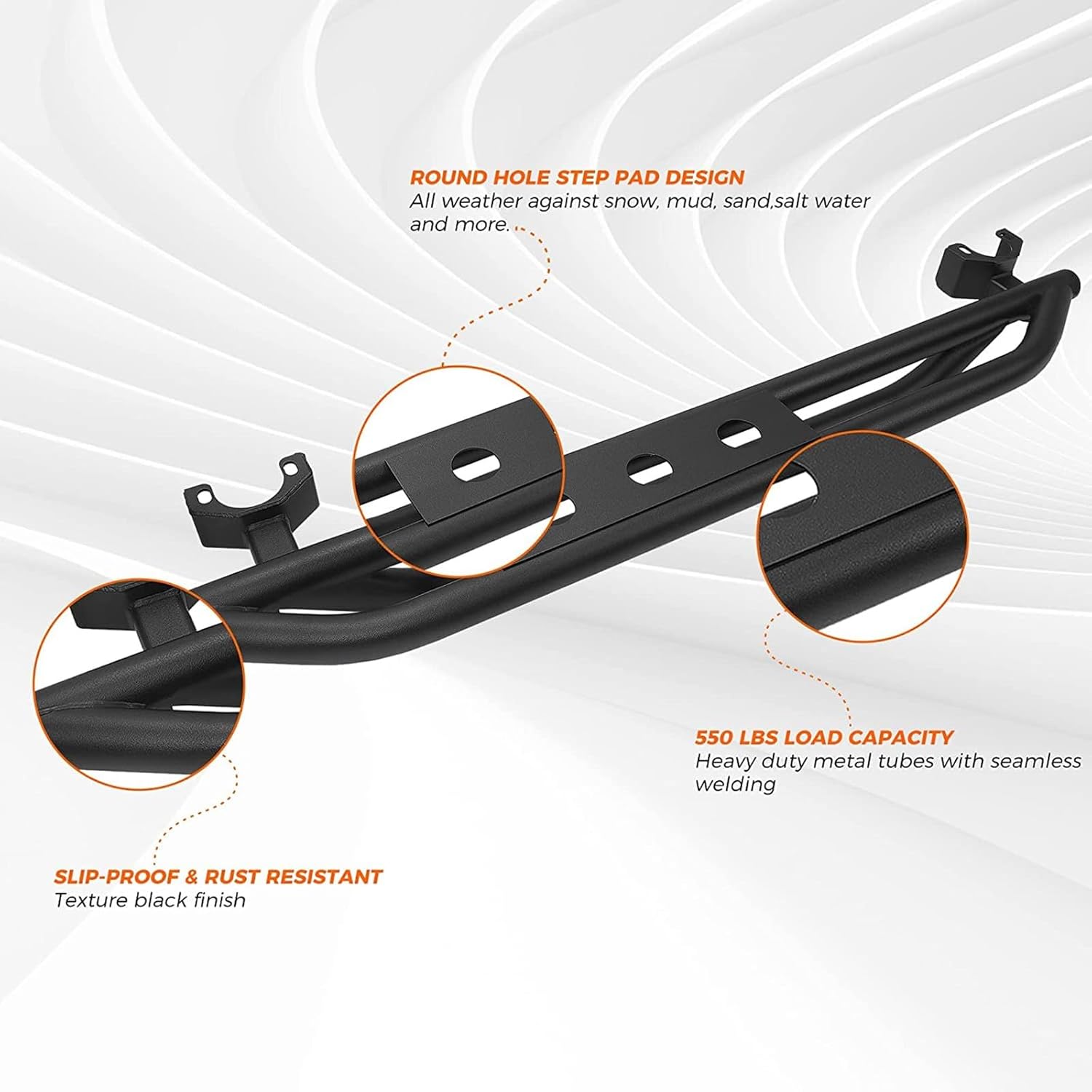 HECASA Estribos laterales compatibles con Jeep Wrangler JK 2007-2018 de 2 puertas, 550 libras, capacidad de 52.6 pulgadas, barras Nerf de acero