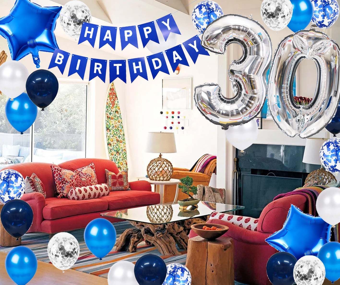 Decoración de fiesta de cumpleaños número 30, globos de látex de papel de aluminio con estrella de 30 años, globos de confeti para hombres, él,