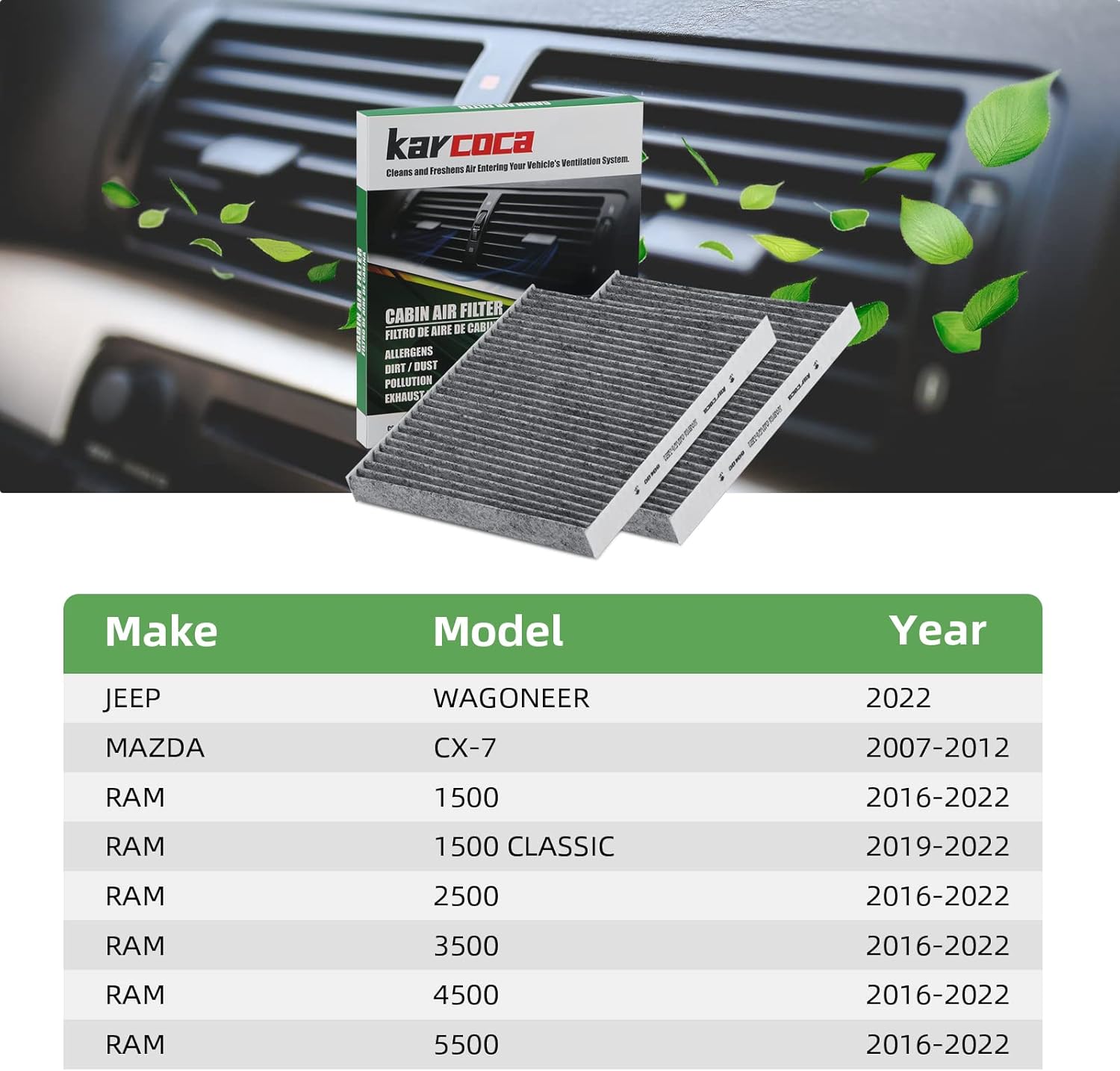 CF11671 Premium Cabin Air Filter With Activated Carbon Compatible with MAZDA CX-7 RAM 1500 2500 3500 2016 2017 2018 2019 2020 2021 2022 2023 2024 (2