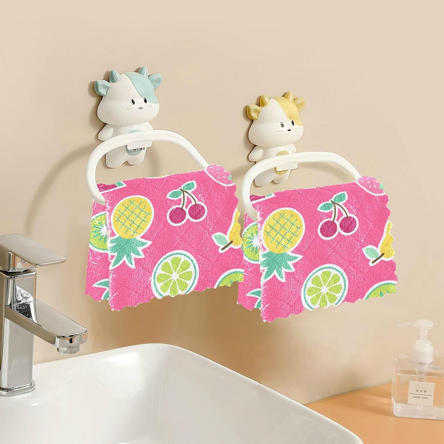 Pink Tropical Fruits Soft Print Microfiber Kitchen Dish Towels Fast Drying Set of 6 Dish Tea Towels for Restaurant Sink