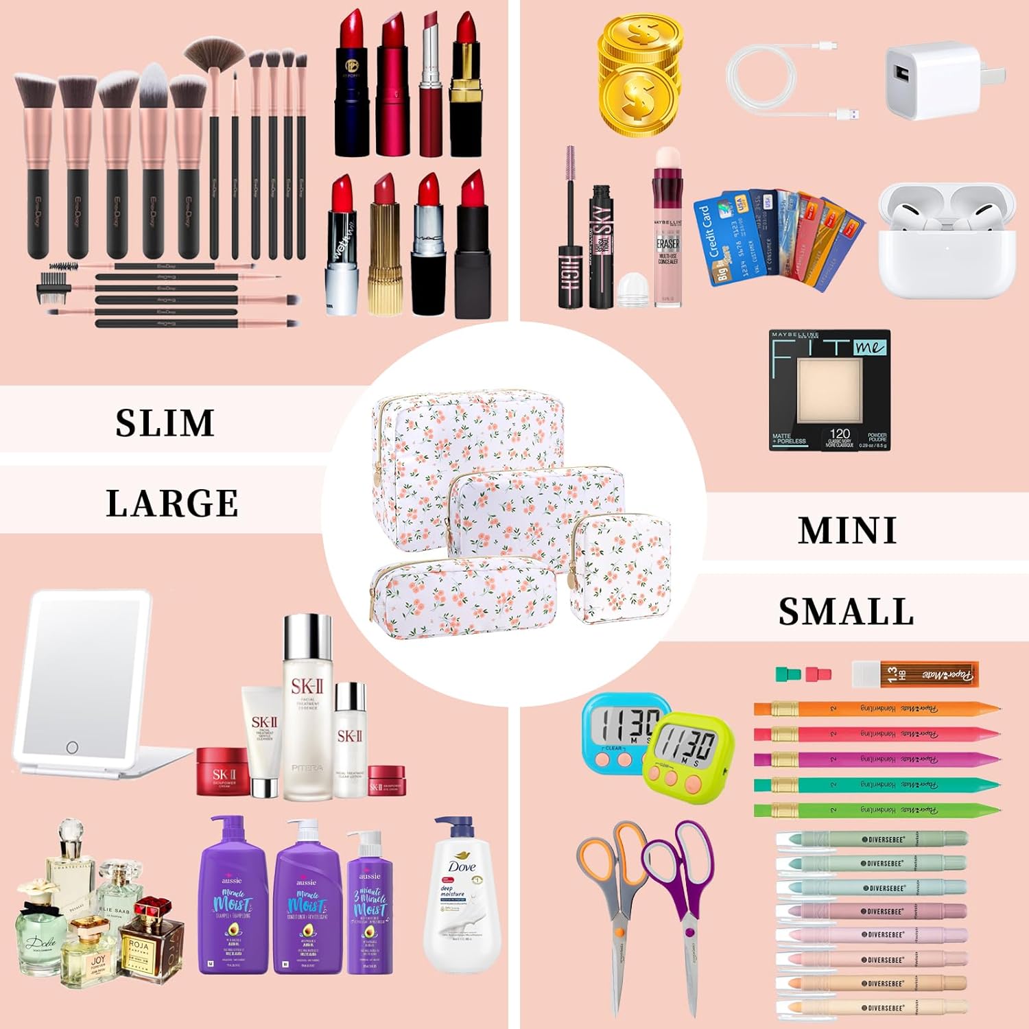 Nolon – Mini bolsa de maquillaje para mujeres y niñas, bonita bolsa de maquillaje preparada para cosméticos con cremallera, bolsa organizadora,