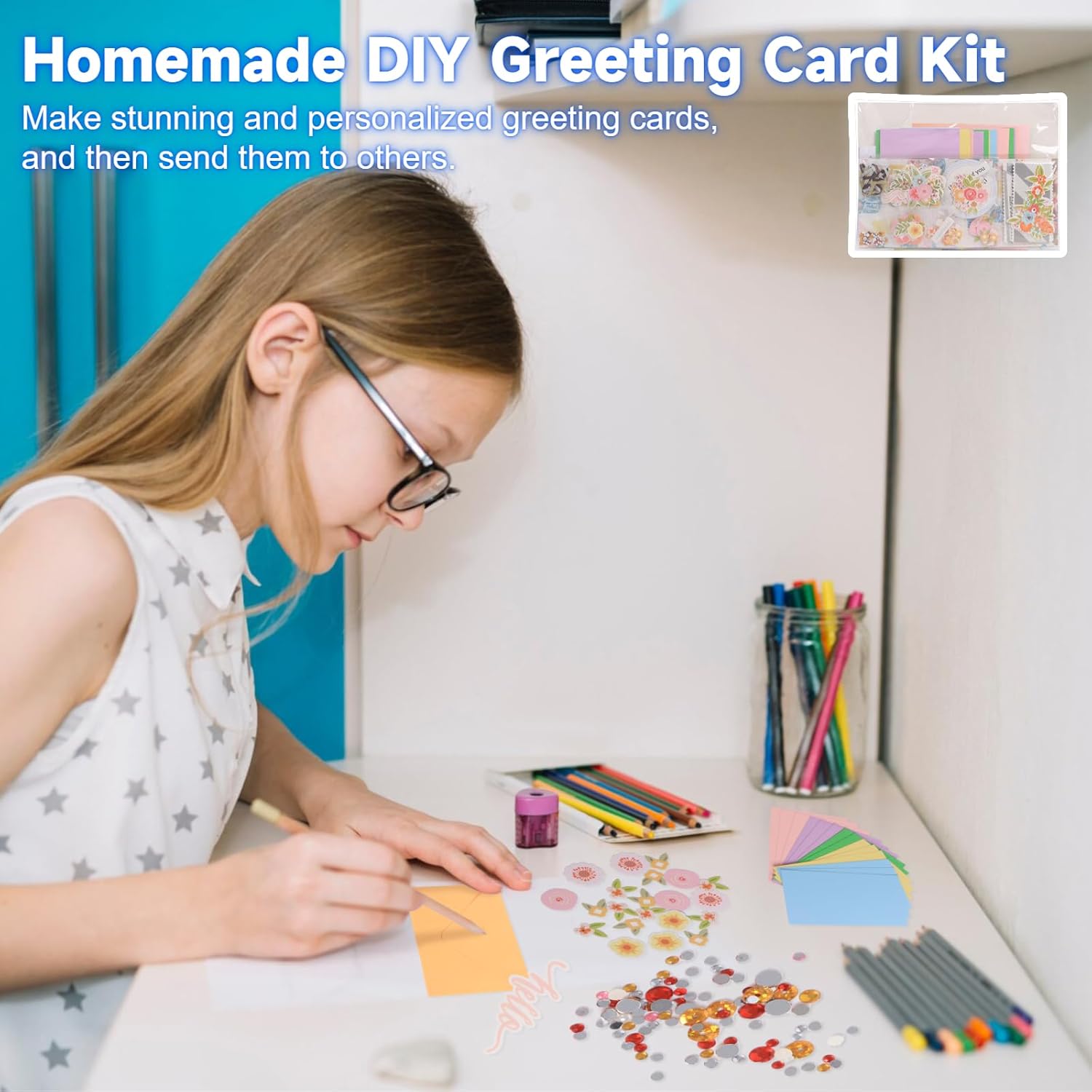 Kit de tarjetas de felicitación de papel, juego de tarjetas de felicitación caseras, kit de material para hacer tarjetas caseras, 15 tarjetas de