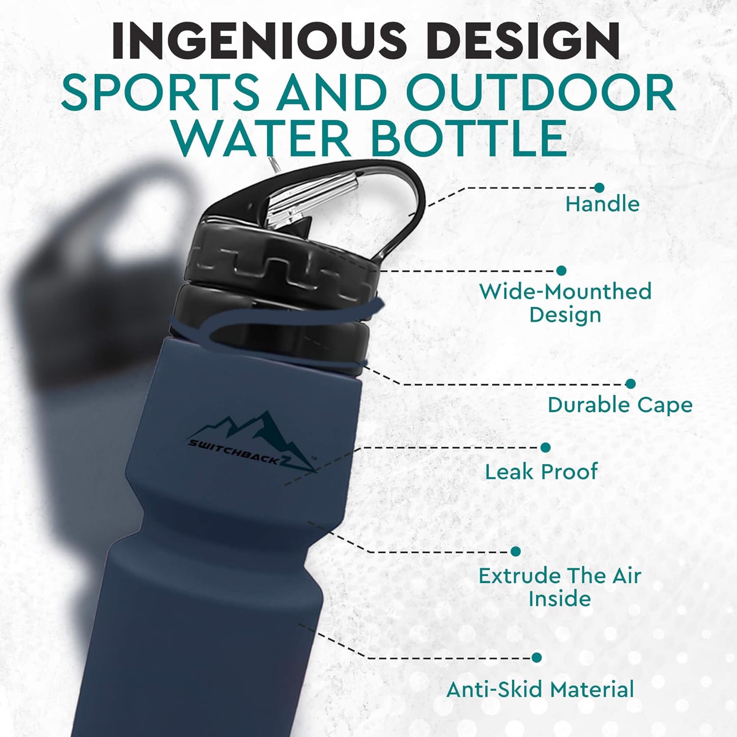 Botella de agua plegable (25 onzas), botella de agua plegable de silicona sin BPA que ahorra espacio, con popote extraíble, botellas de agua