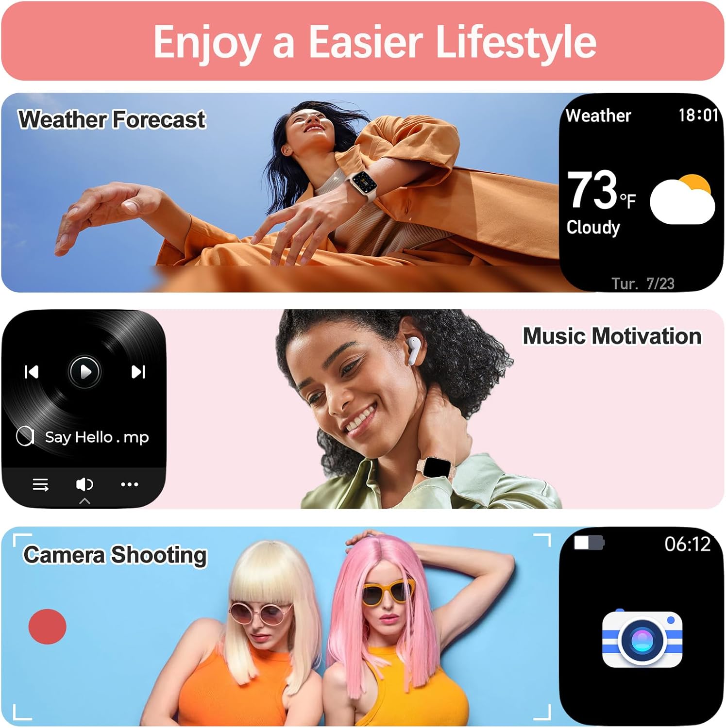 YoYoFit Reloj inteligente (respuestahacer llamadas), reloj inteligente de 1.85 pulgadas para mujer, rastreador de actividad física impermeable con