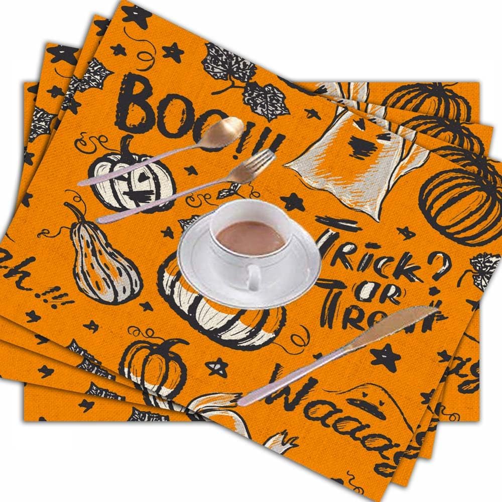 Juego de 4 manteles individuales de Halloween de 18 x 12 pulgadas, decoración de mesa de Halloween de 18 x 12 pulgadas