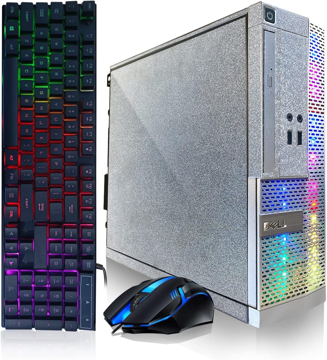 Dell PC Treasure Box RGB Computadora de escritorio Intel Quad Core I5 hasta 3.6G, 16G, 512G SSD, WiFi y Bluetooth, teclado y mouse RGB para juegos,