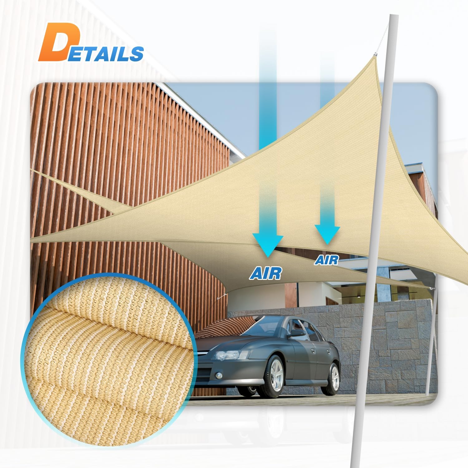 TANG Toldo parasol triangular permeable de 12 x 12 x 17 pies, con bloqueo UV, para patio, al aire libre, pérgola, porche, terraza, jardín, cochera,