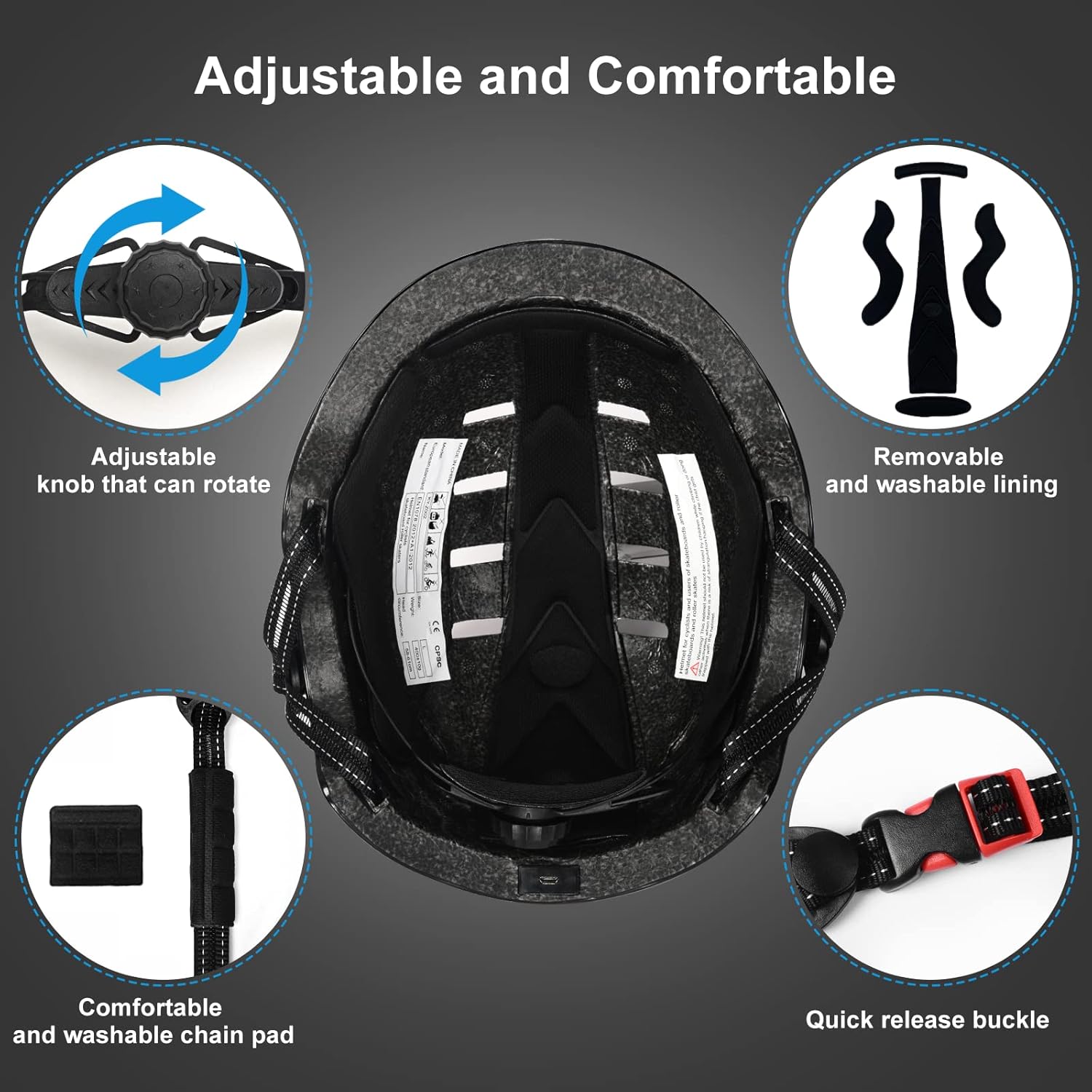 GTSBROS Casco de bicicleta para adultos con luz, luces LED delanteras y traseras, casco de bicicleta ajustable para adultos, hombres y mujeres,