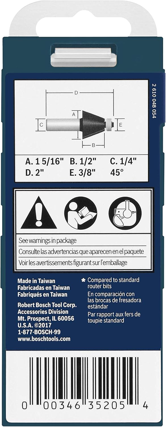 BOSCH 85298MC Broca de enrutador de chaflán con punta de carburo de 1-516 pulgadas x 45