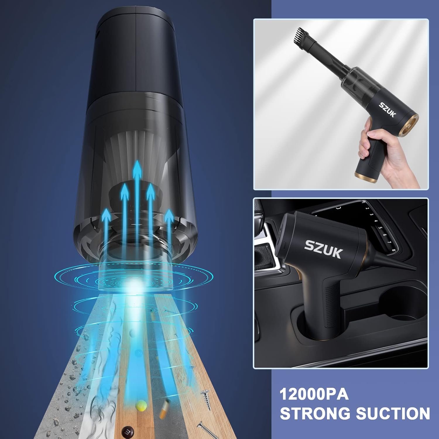 Mini aspiradora de coche de 12000 PA inalámbrica de mano de alta potencia recargable con motor sin escobillas, succión fuerte, aspiradora portátil