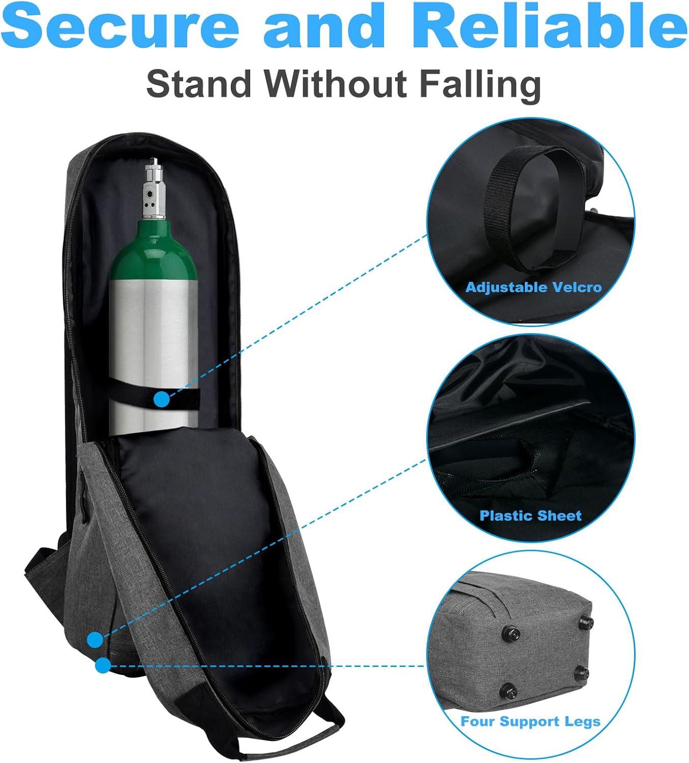 Soporte portátil para mochila con tanque de oxígeno solo para tamaño D (M-15), cómoda mochila con cilindro de oxígeno médico con correas duraderas,