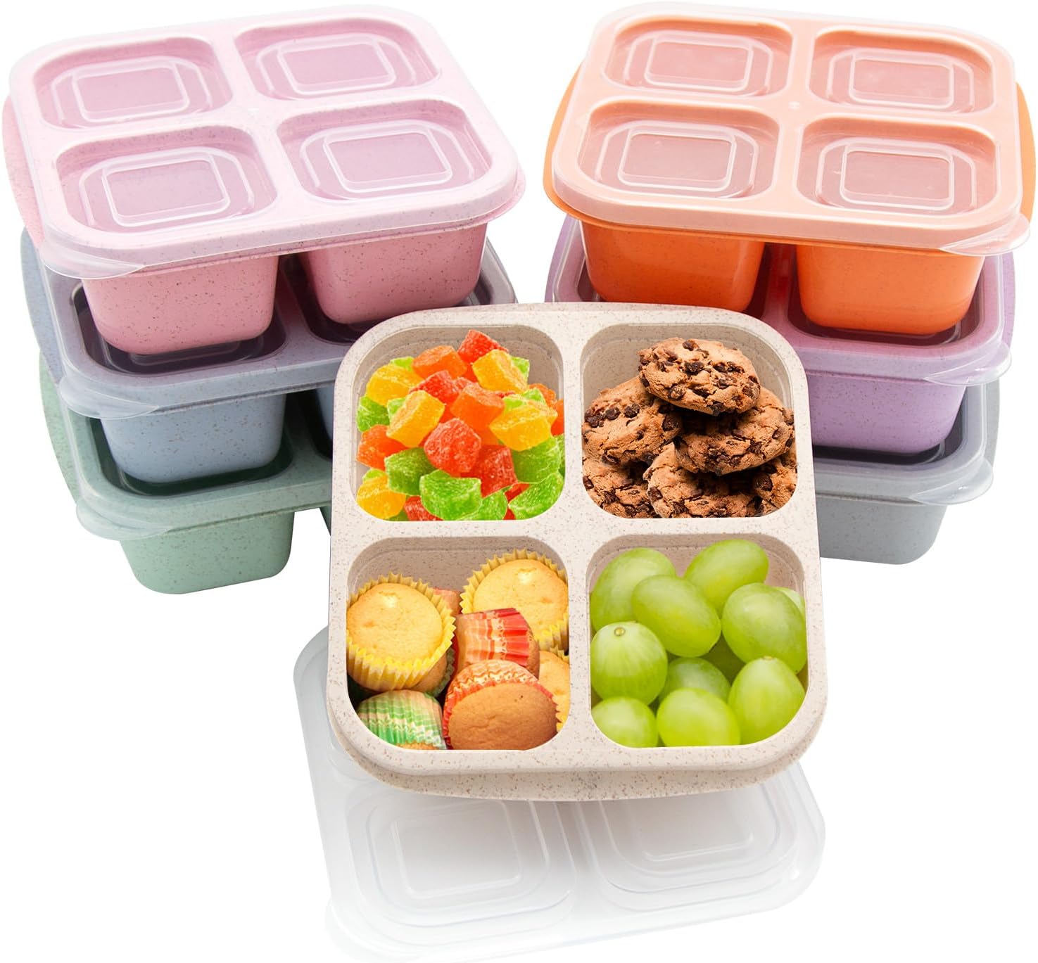 Paquete de 7 loncheras Bento, 4 compartimentos, caja de aperitivos dividida, contenedores de almuerzo para preparación de comidas, lonchera para