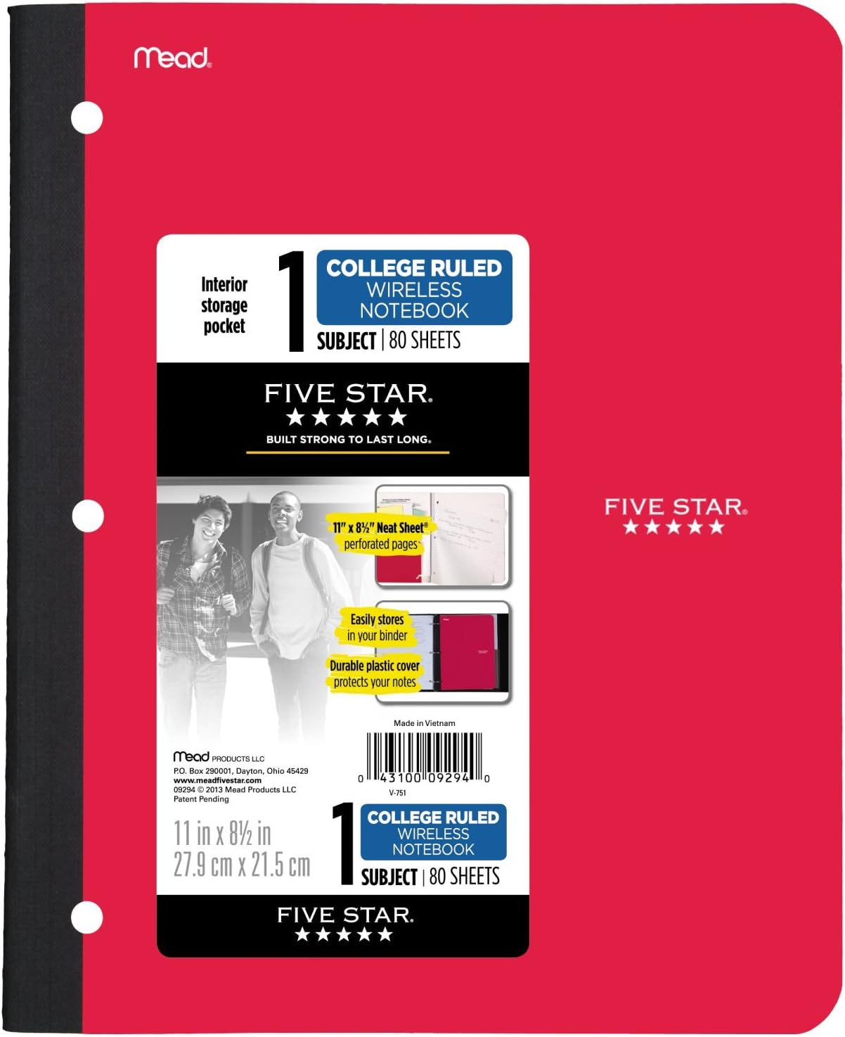 Cuaderno con bolsillo, 1tema, College papel rayado, 80hojas, 11 pulgadas 812 pulgadas, el color variará (09294), Variados Paquete de 6