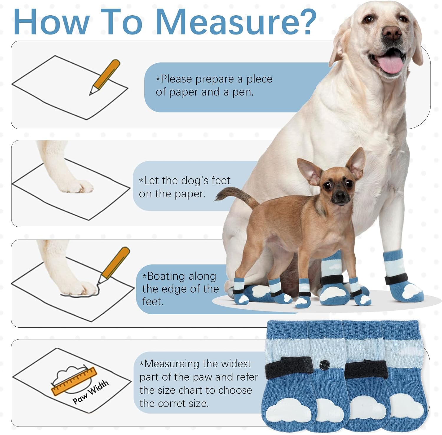 Kuoser Calcetines para perros grandes, calcetines antideslizantes de doble cara para suelos de madera dura, calcetines de tracción suaves para
