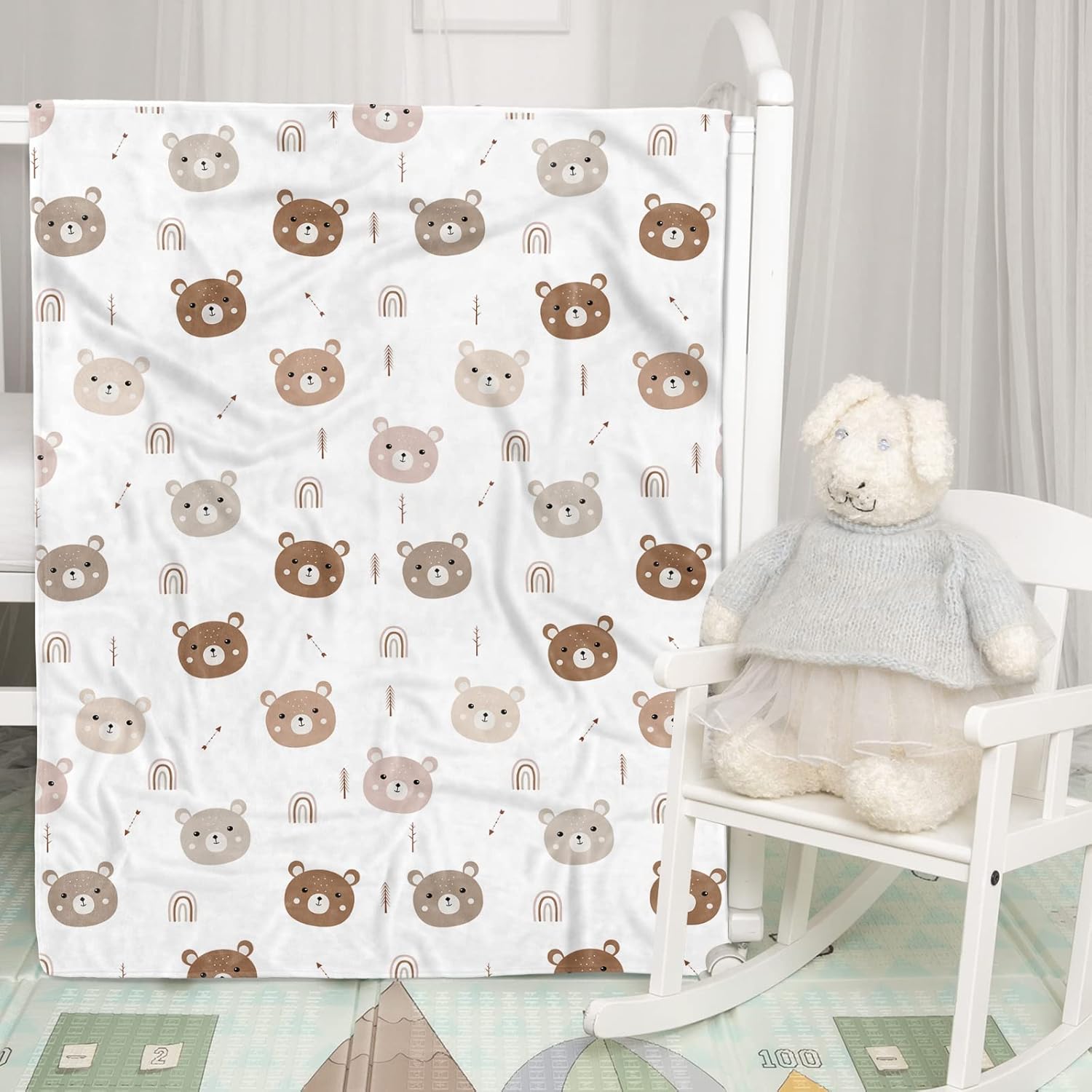 Manta de bebé para niños y niñas, encantadora manta de recepción de oso, manta de oso de forro polar súper suave para niños y niñas, manta de oso