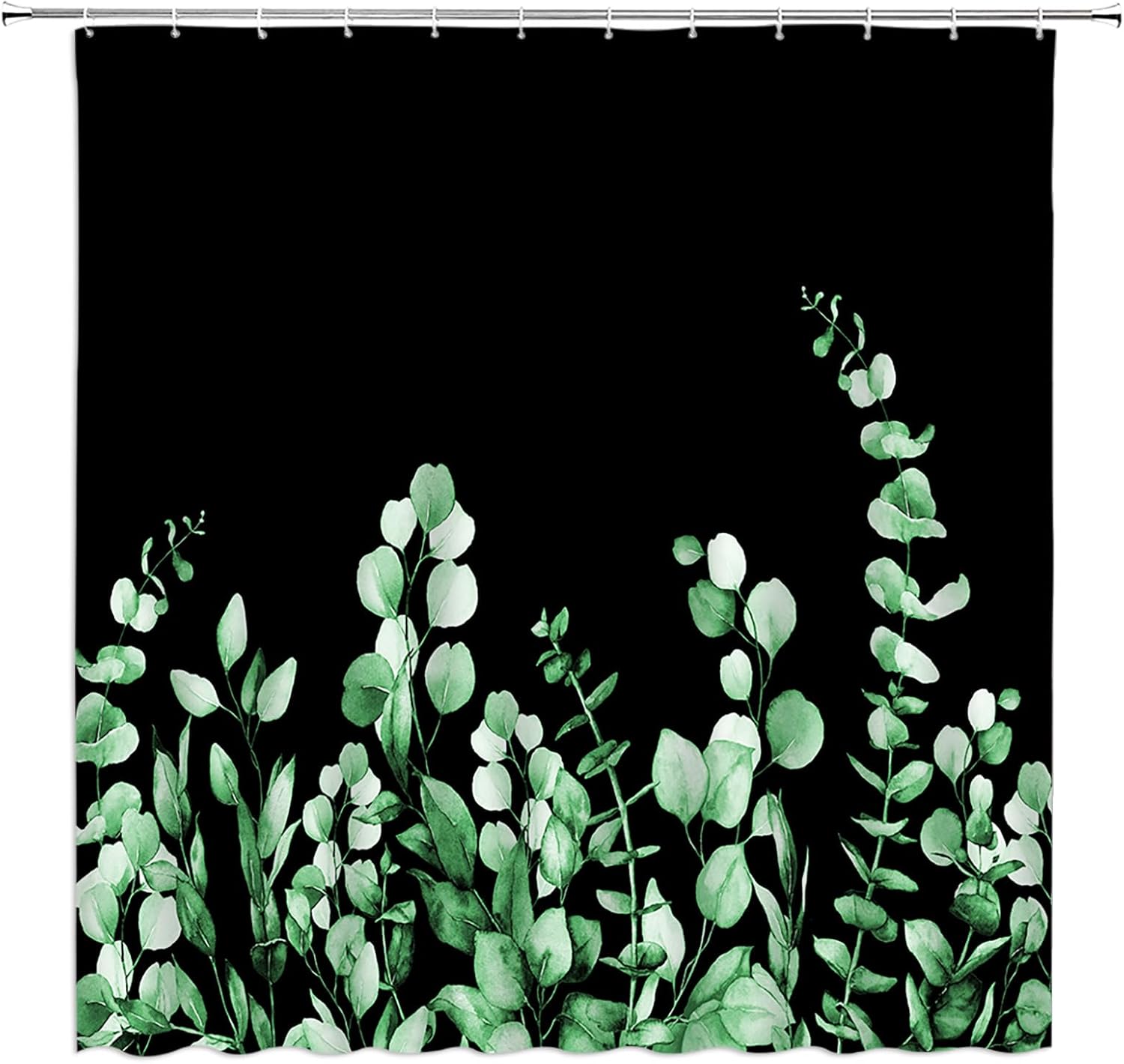 Cortina de ducha con diseño de hojas botánicas verdes, acuarela, eucalipto, plantas estéticas, decoración de baño, con ganchos, 70 pulgadas de ancho