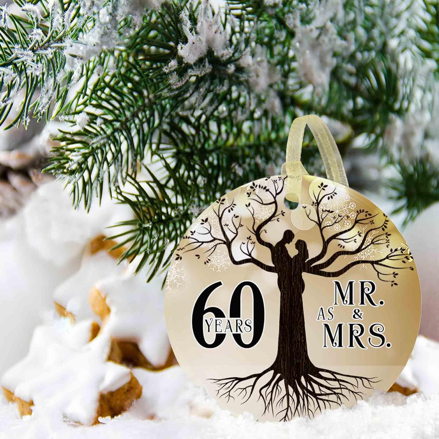 Adorno de boda de 60 aniversario 2023 colgante de Navidad para pareja, 60 años como regalos de señor y señora, regalo de boda de Navidad para