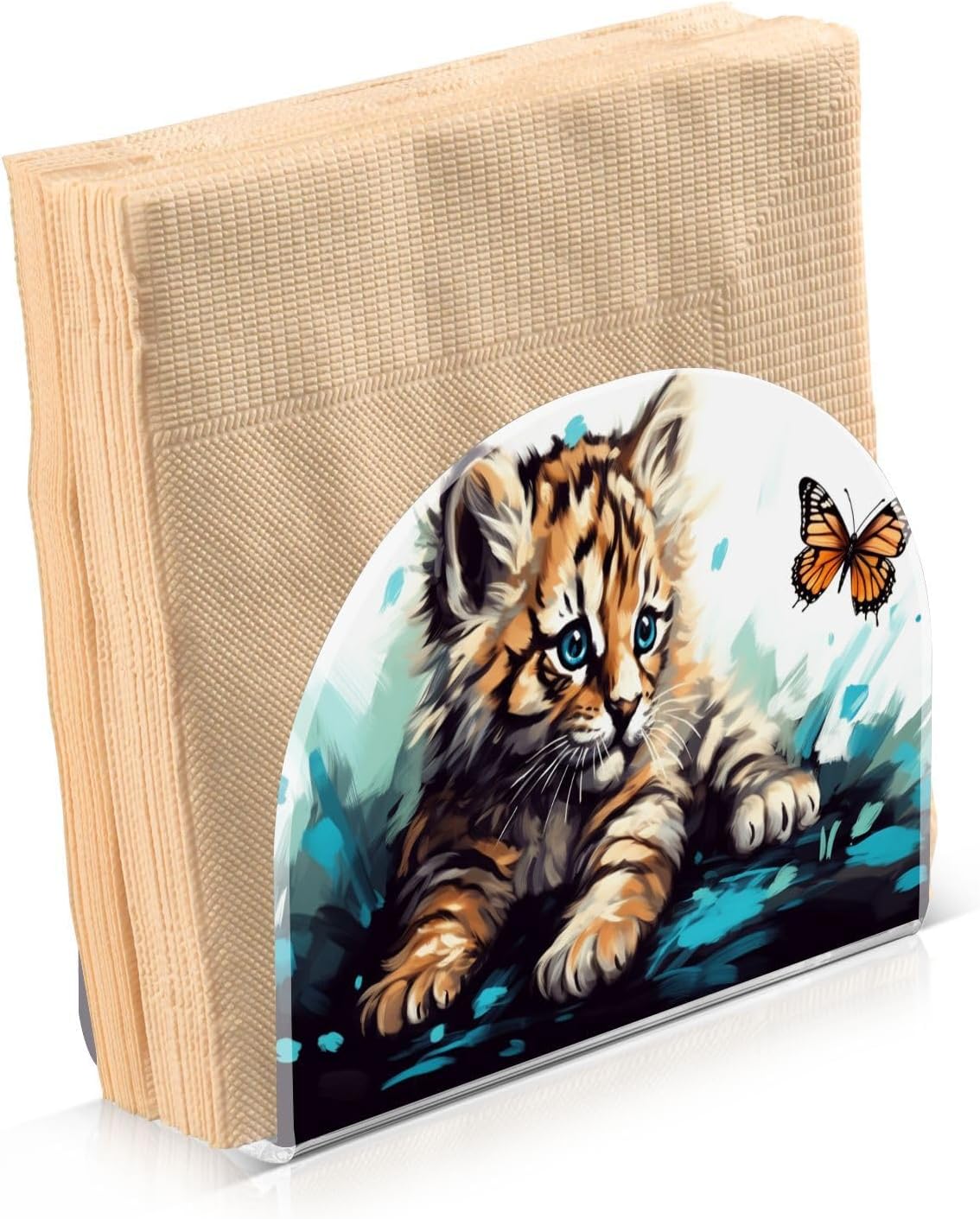 Napkin Holder Cat Plays Butterfly Napkin Holders for Tables, Clear Acrylic Napkin Holders Cocktail Napkin Holder for Kitchen Restaurant Bar Home