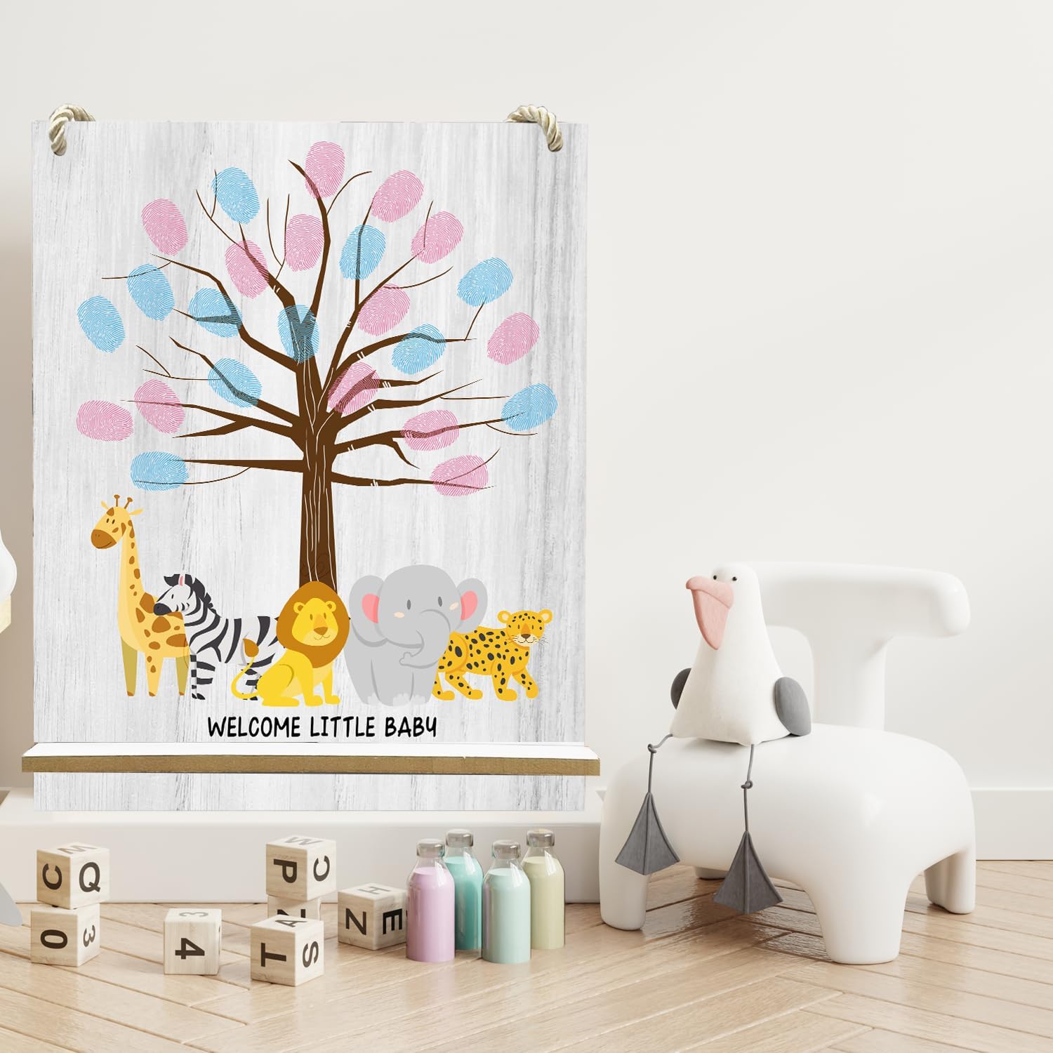Género Reveal Grey Safari Animals Theme Boy or Girl Voting, Invitado Tablero de Huellas Dactilares del Tablero de Invitados Tablero de Votación de
