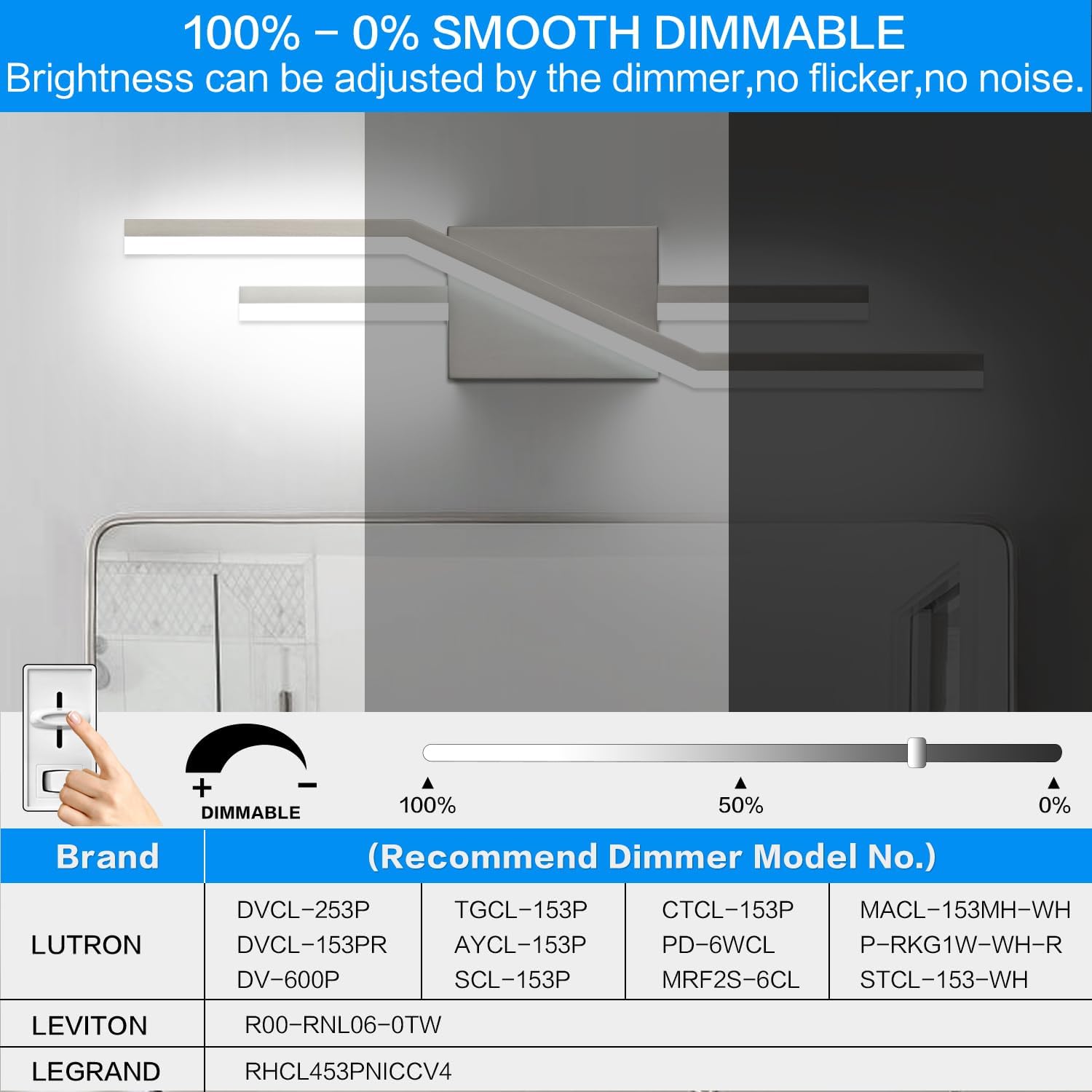 SOLFART Lámparas LED de baño de níquel cepillado regulables de 24 pulgadas, accesorios de iluminación de tocador de baño, lámpara de pared moderna