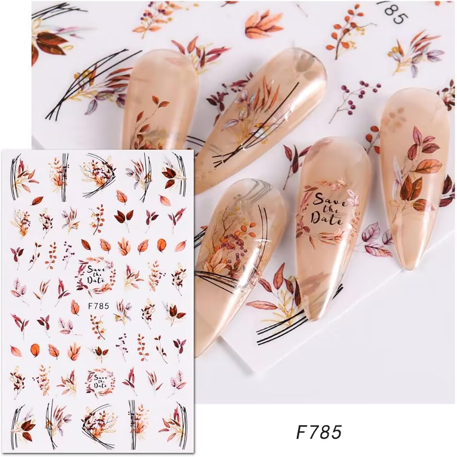8 hojas de calcomanías de uñas navideñas autoadhesivas 3D, suministros de uñas de temporada, diseño de zorro, alce, hoja de arce, calabaza, diseño