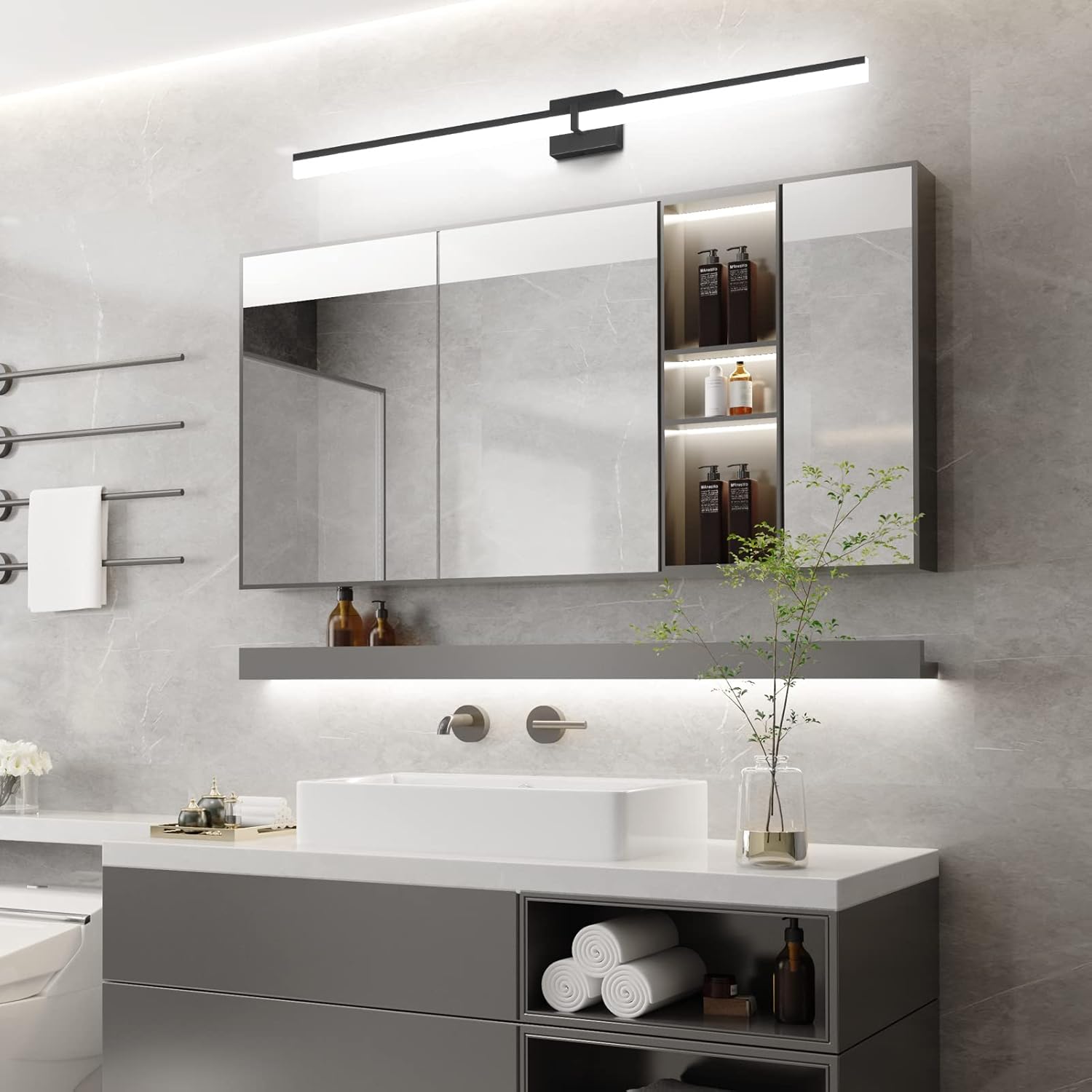 Tipace Luces LED de tocador de 47.2 pulgadas, accesorios de iluminación de baño sobre espejo 5500K