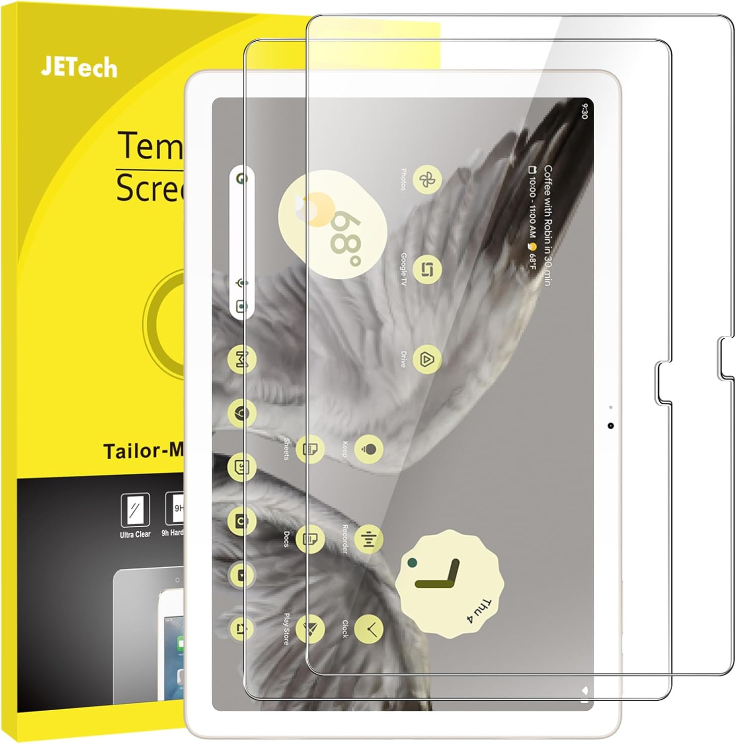 JETech Protector de pantalla para tableta Google Pixel (11 pulgadas, modelo 2023), película de vidrio templado 9H, transparente HD, paquete de 2
