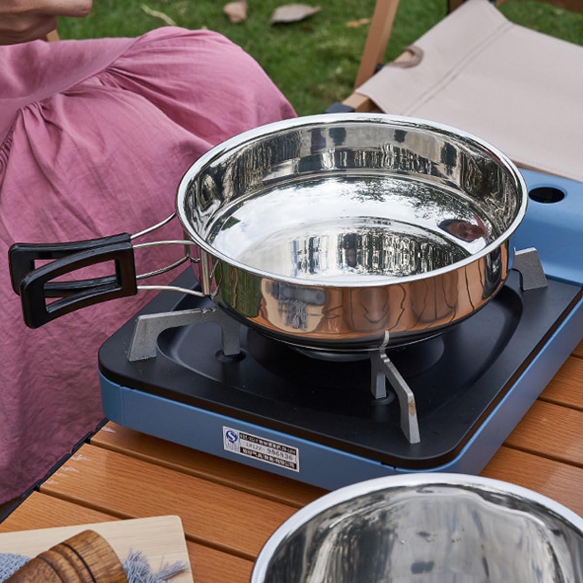 Juego de utensilios de cocina para acampar, juego de cocina de acero inoxidable 304, juego de ollas y sartenes para acampar con soplos, tazas,