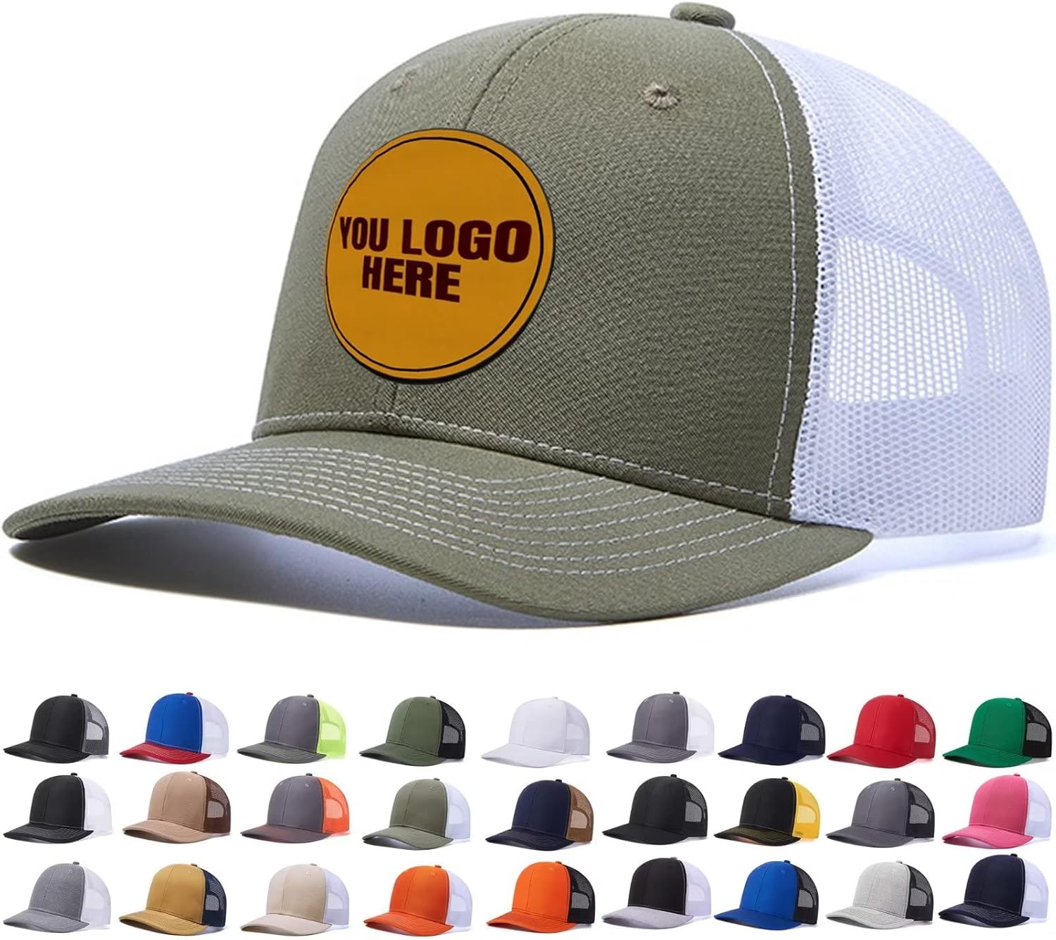 Custom Leather Patch Trucker Hat for Men & Women – Personalized Text & Photo Baseball Cap Laser Engraved.