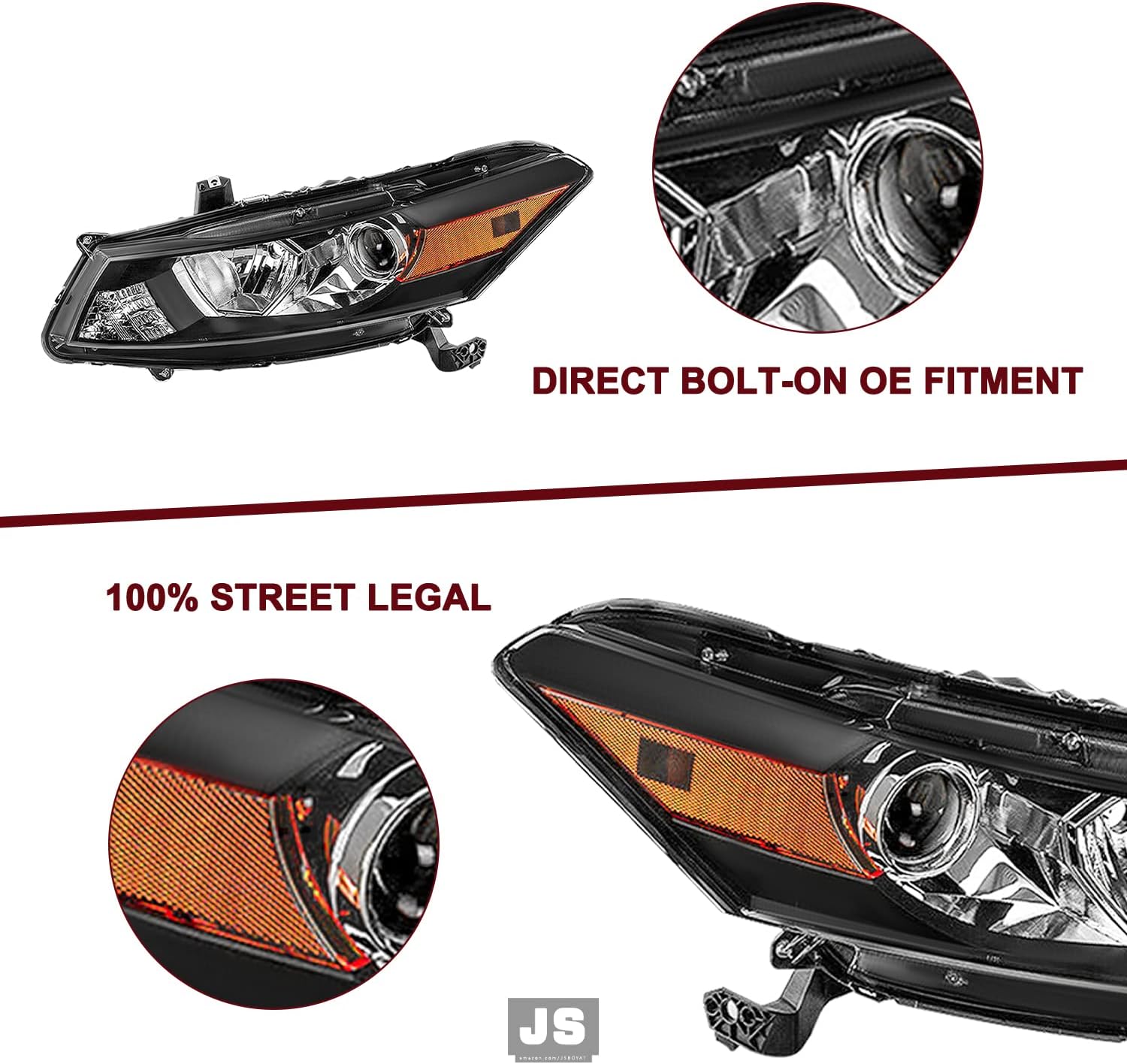 JSBOYAT Par de montaje de faros delanteros para Honda Accord Coupe 2008-2012 de 2 puertas tipo halógeno OEM proyector delantero negro esquina ámbar