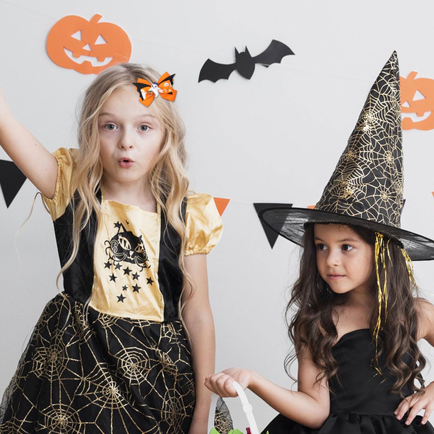 Lazos para el pelo de calabaza de Halloween para niñas, lindos clips de lazo de araña fantasma para decoración de peinado, pasador de pelo de