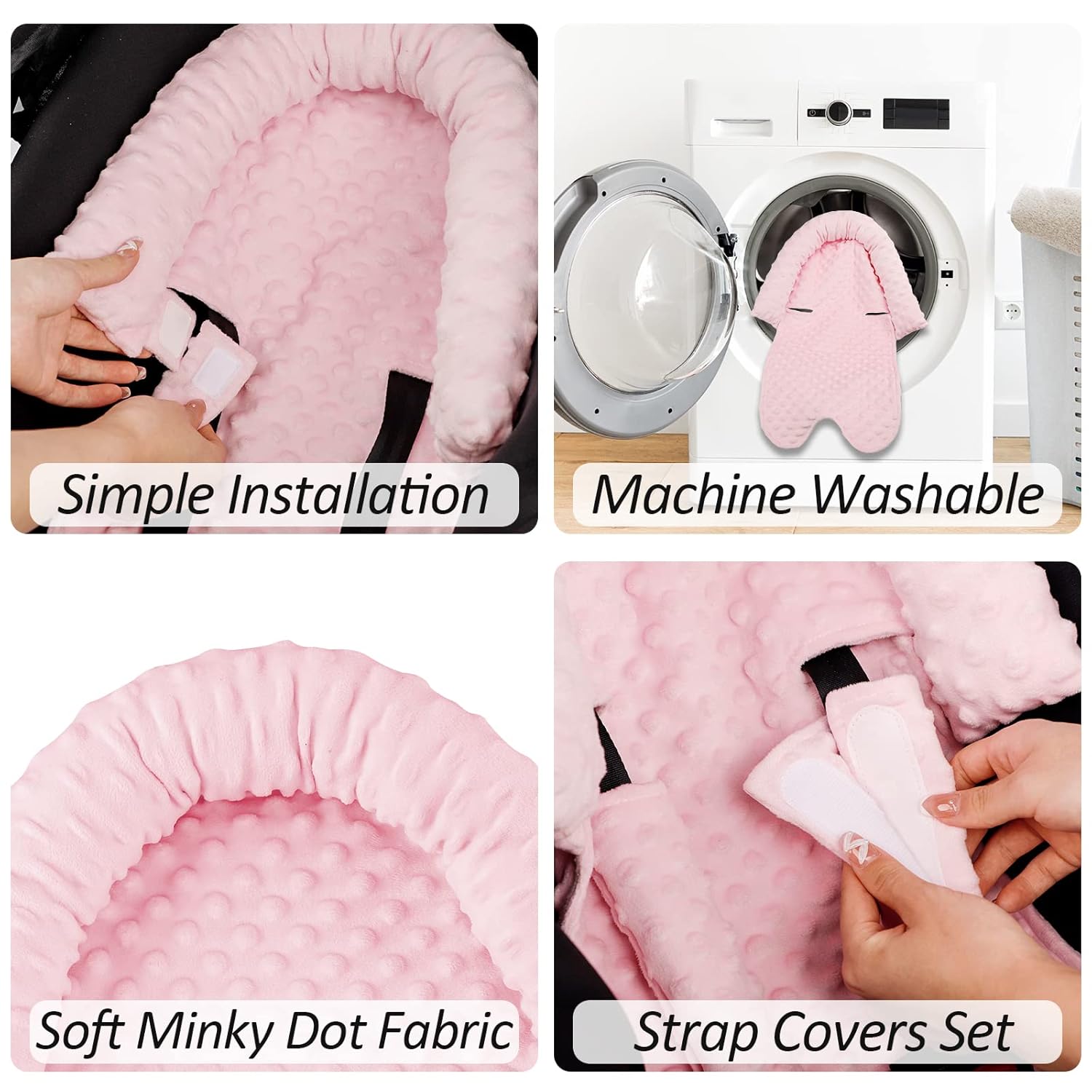 Soporte para la cabeza del asiento de automóvil, soporte para la cabeza y fundas para correa para recién nacidos, tela punteada ultra suave, inserto