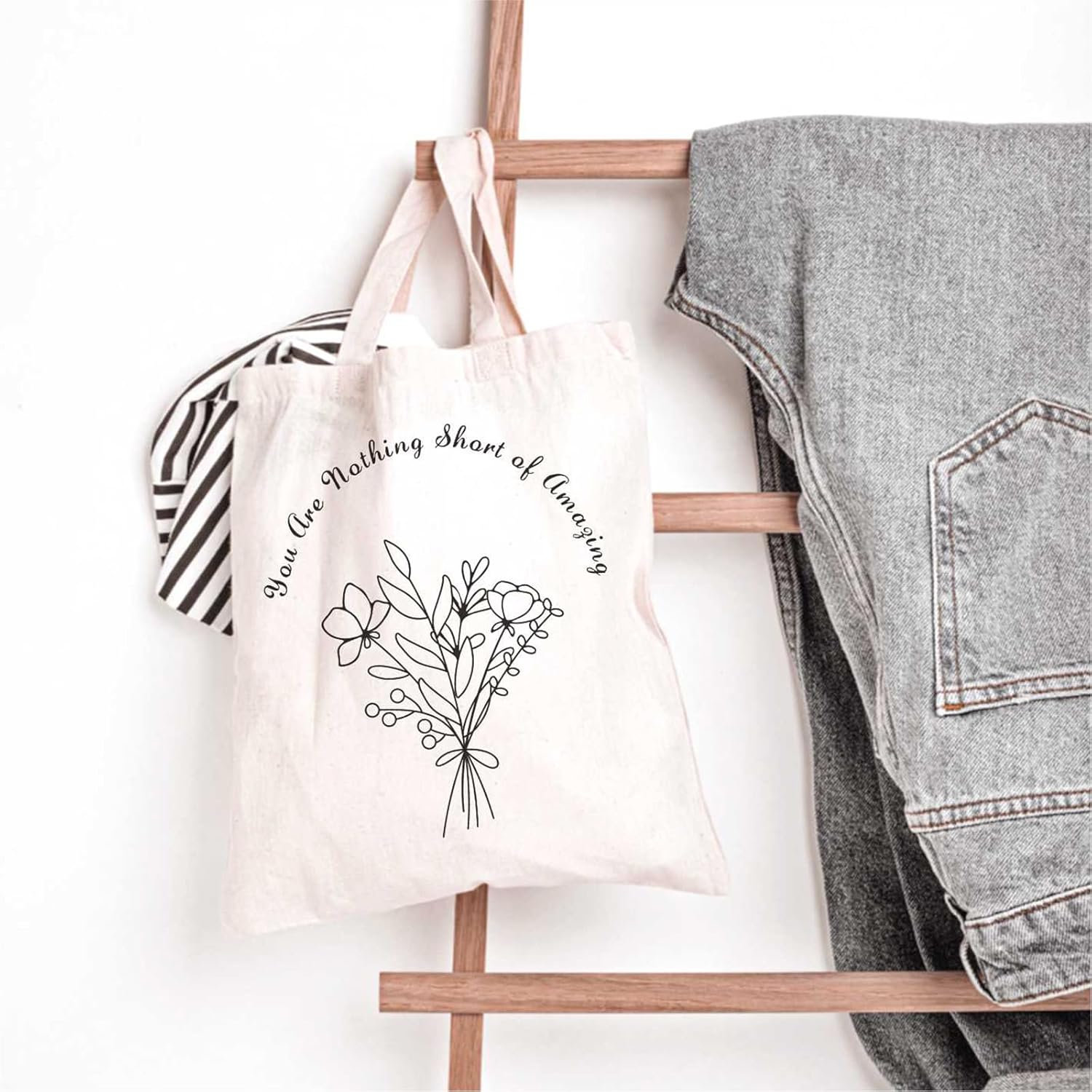 Lamkidle Bolsa de lona de algodón con diseño floral, pequeña bolsa de lona de algodón con bonito ramo de flores para mujer, bolsa de comestibles