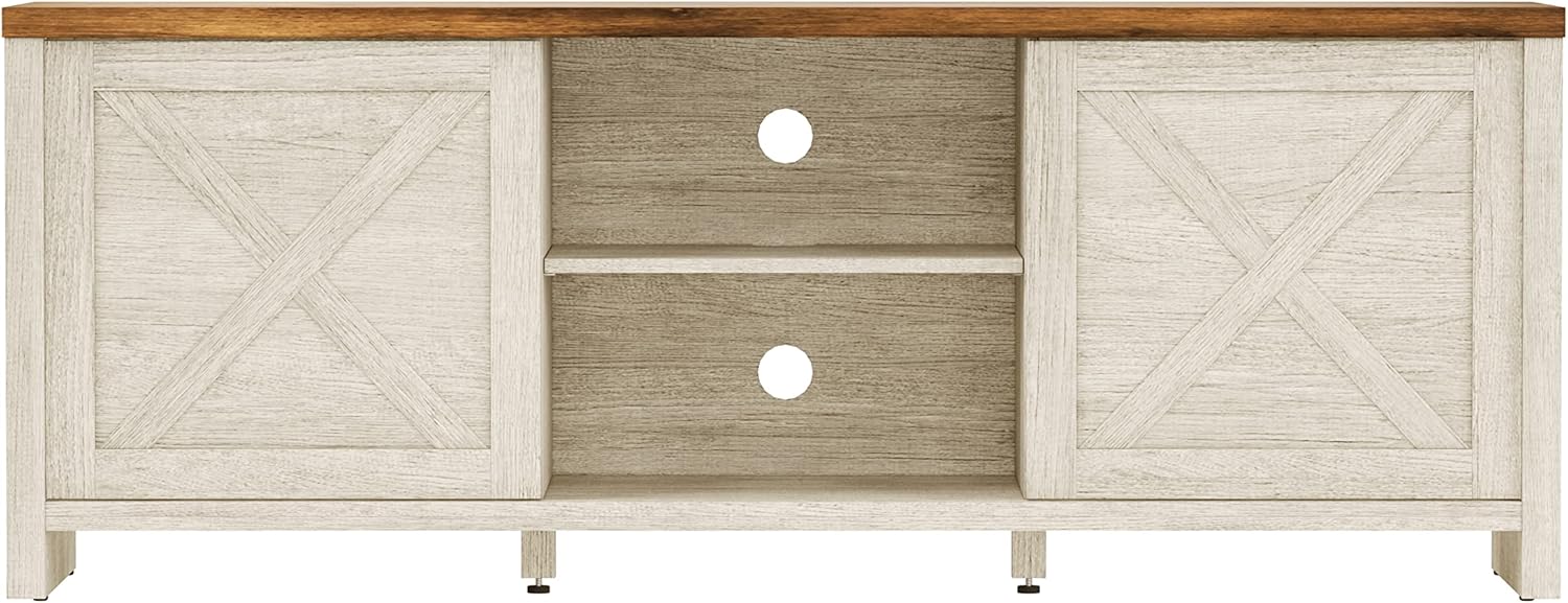 Hillsdale Columbus – Consola de entretenimiento de madera, 64 pulgadas, roble blanco con parte superior de nogal