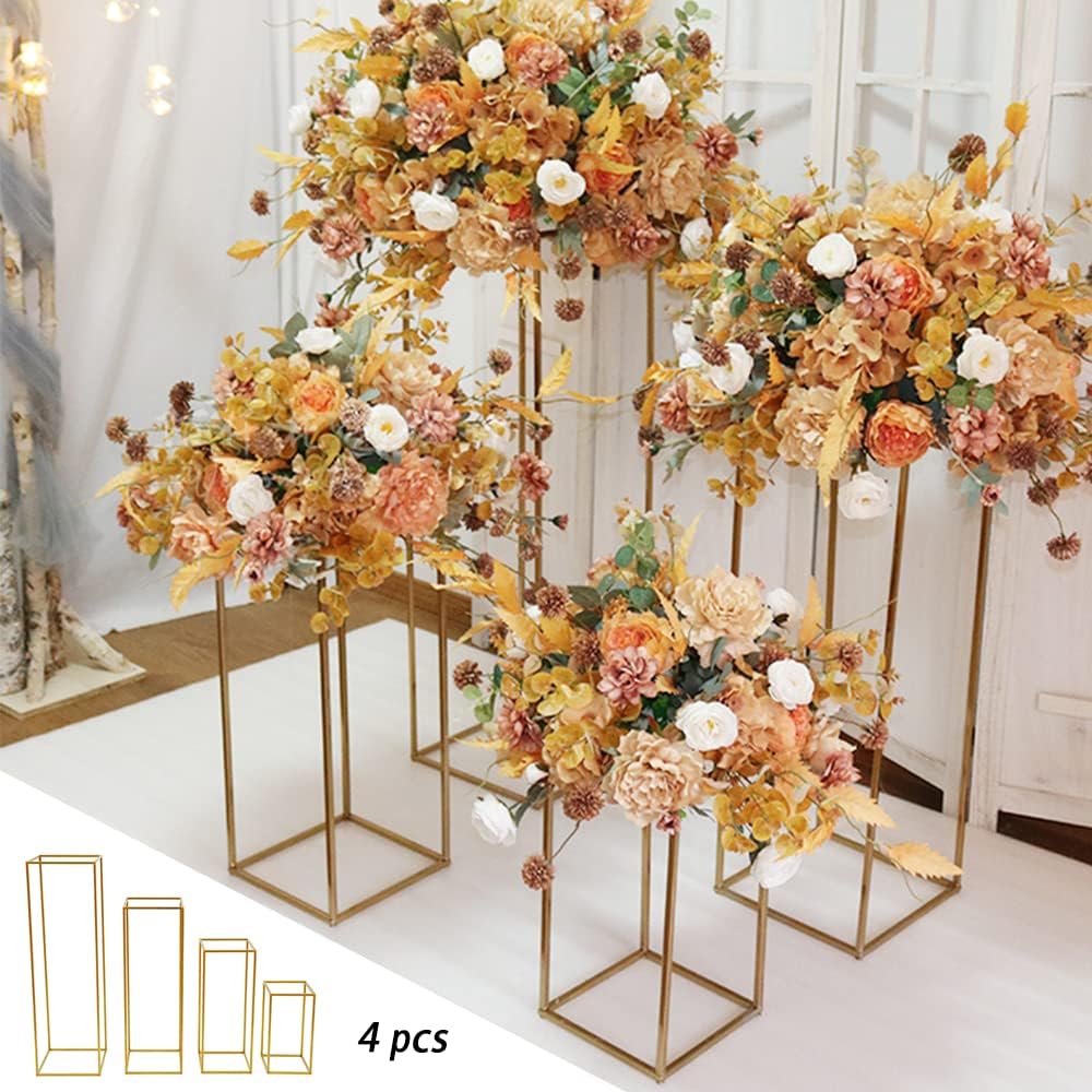 4 piezas de centro de mesa de flores de boda para arreglos florales, centros de mesa de jarrón dorado para mesa de boda, jarrones rectangulares de
