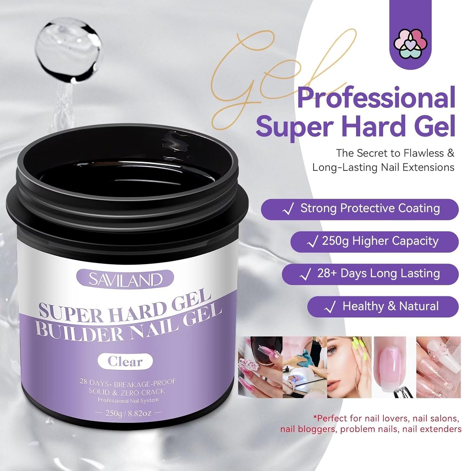 SAVILAND Gel duro transparente para uñas  250 g8.82 oz Super Builder gel de uñas de gran capacidad para constructor de gel duro LEDU V, gel de