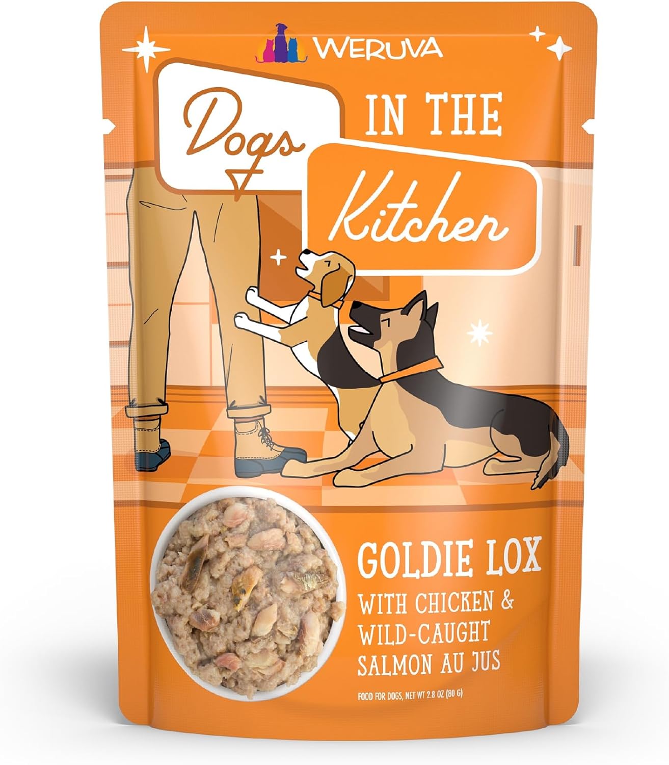 Latas y bolsas de alimentos húmedos sin granos “Dogs in the Kitchen” de Weruva, Anaranjado