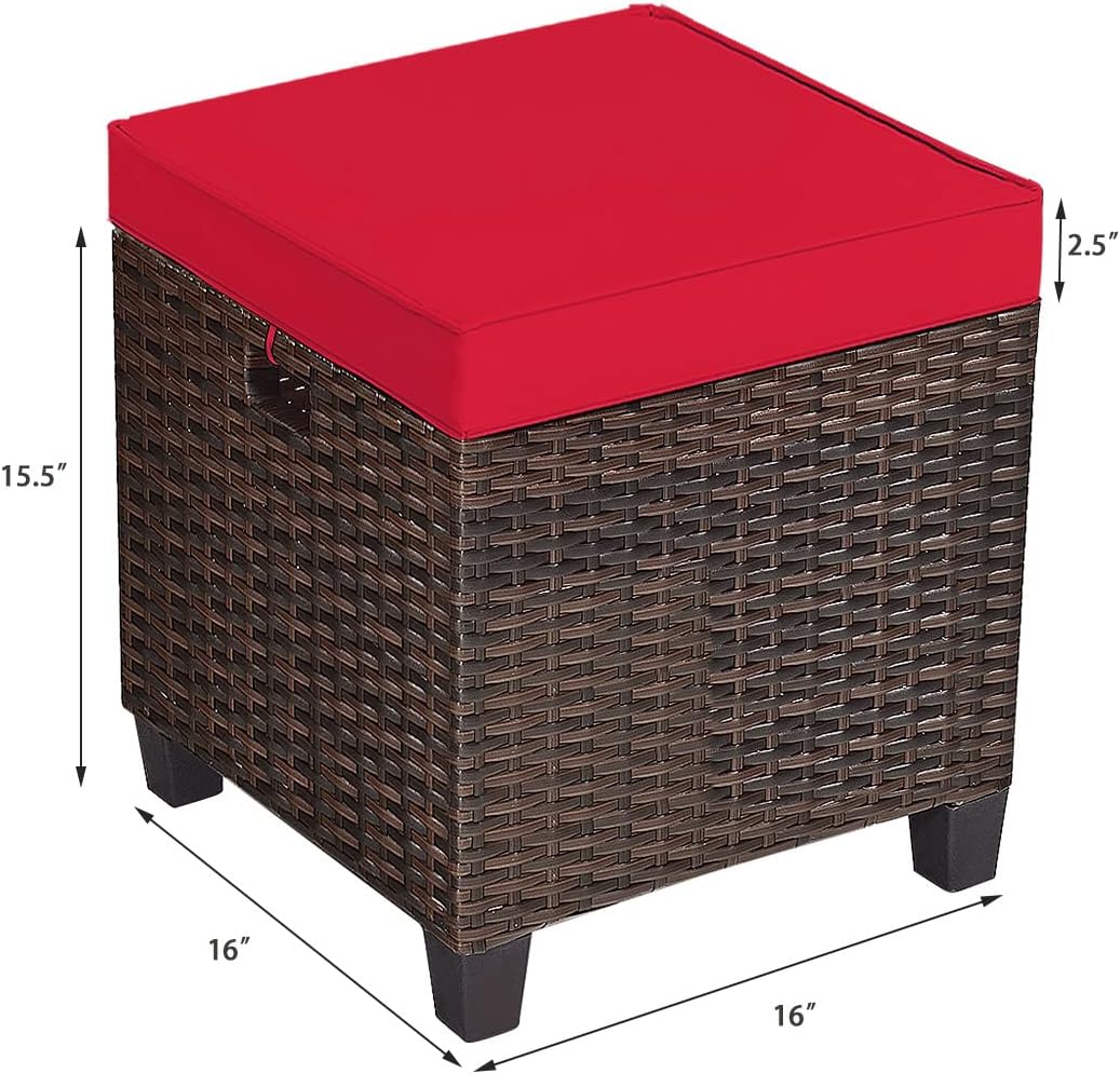 HAPPYGRILL Juego de 2 piezas otomanas de mimbre de ratán para exteriores, con cojines extraíbles, muebles de patio, reposapiés, asiento para