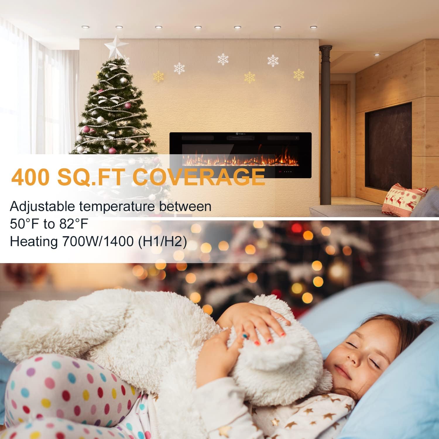 Chimenea eléctrica de 40 pulgadas, calentador de chimenea fresco al tacto, chimeneas empotradas y montadas en la pared con temporizador, control