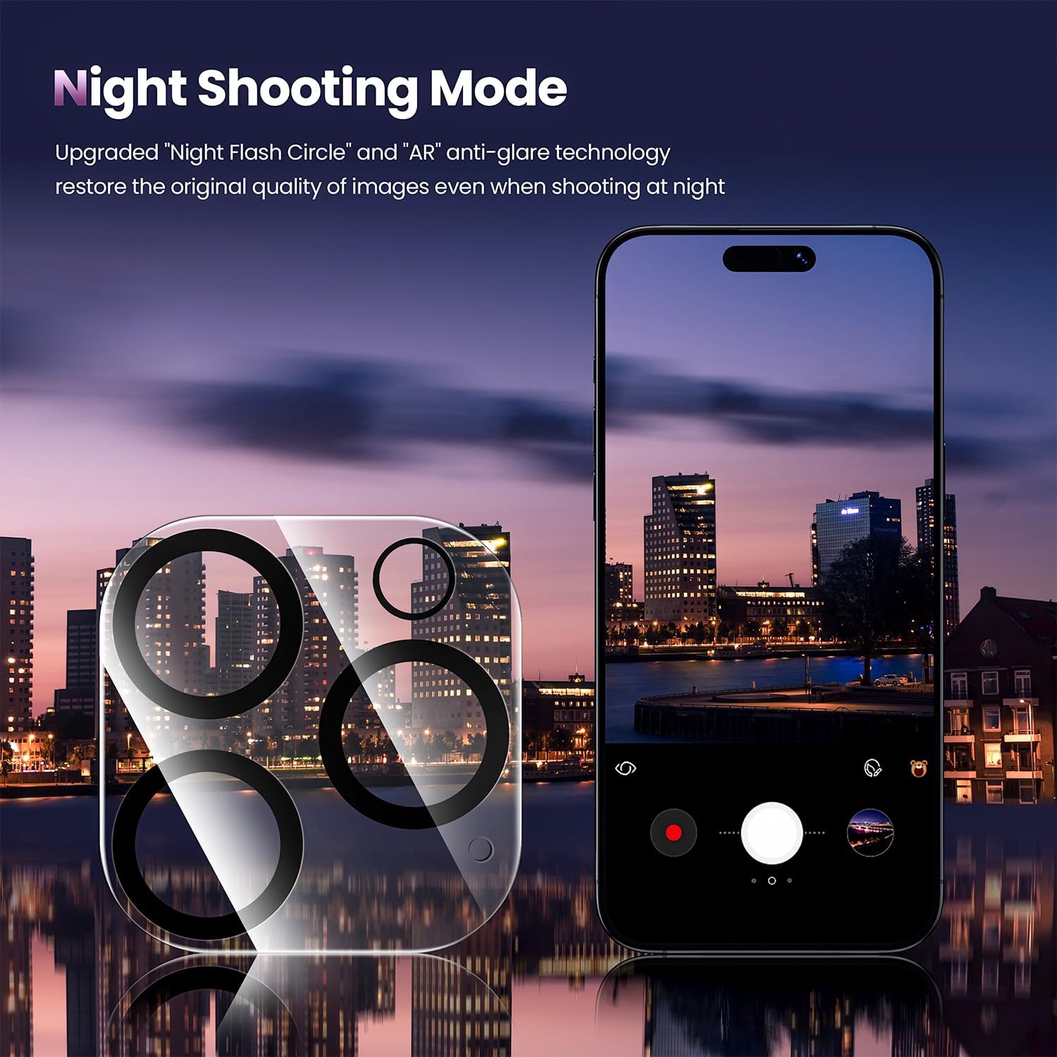 Protector de lente de cámara para iPhone 15 Pro MaxiPhone 15 Pro, modo de disparo nocturno compatible con fundas resistente a los arañazos Protector