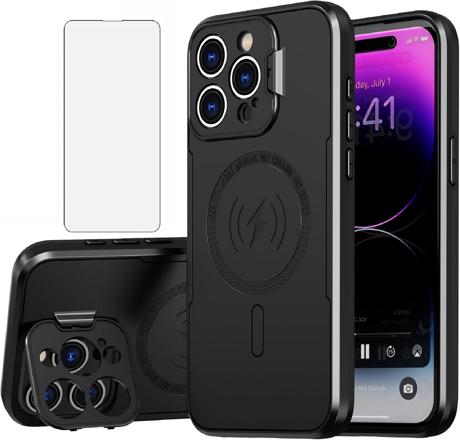 Asuwish Funda de teléfono para iPhone 15 Pro de 6.1 pulgadas con protector de pantalla de vidrio templado Magsafe y soporte delgado, funda rígida