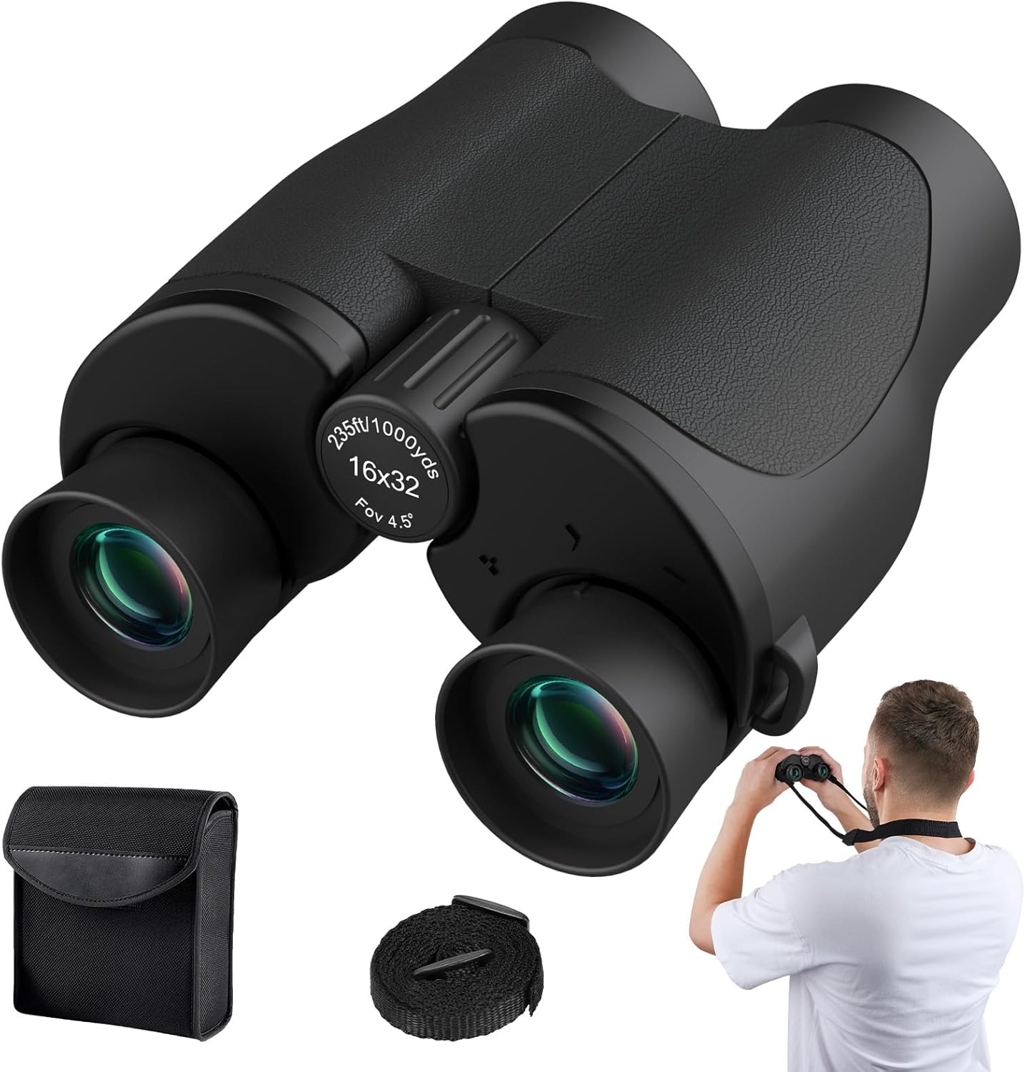 Binoculares compactos de 16 x 32 para adultos y niños, prismáticos pequeños de alta potencia con visión de poca luz, binoculares ligeros de fácil