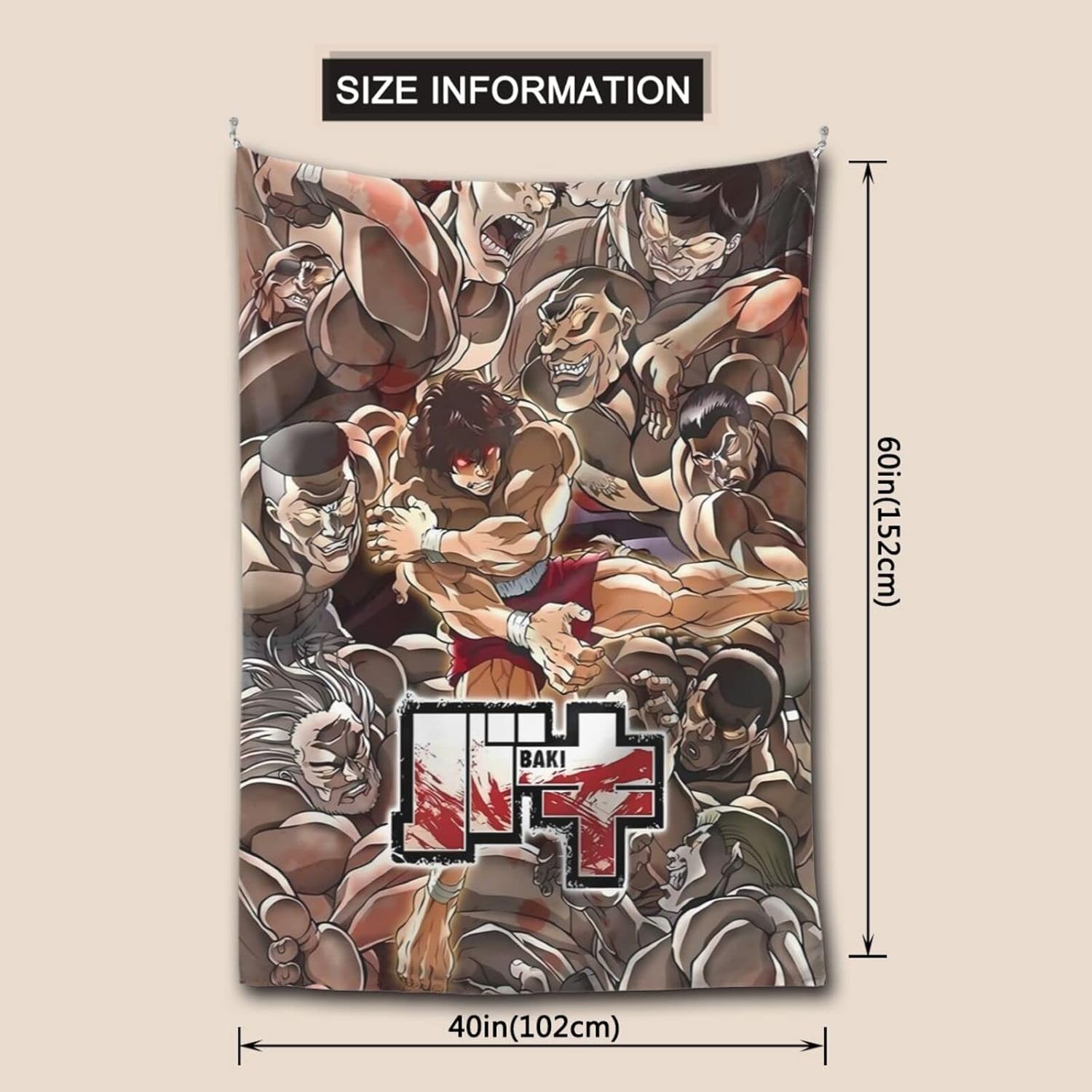 Flokoo Tapiz de collage de anime Baki The Grappler, decoración artística para colgar para sala de estar, dormitorio, cocina, dormitorio, hogar, 40 x