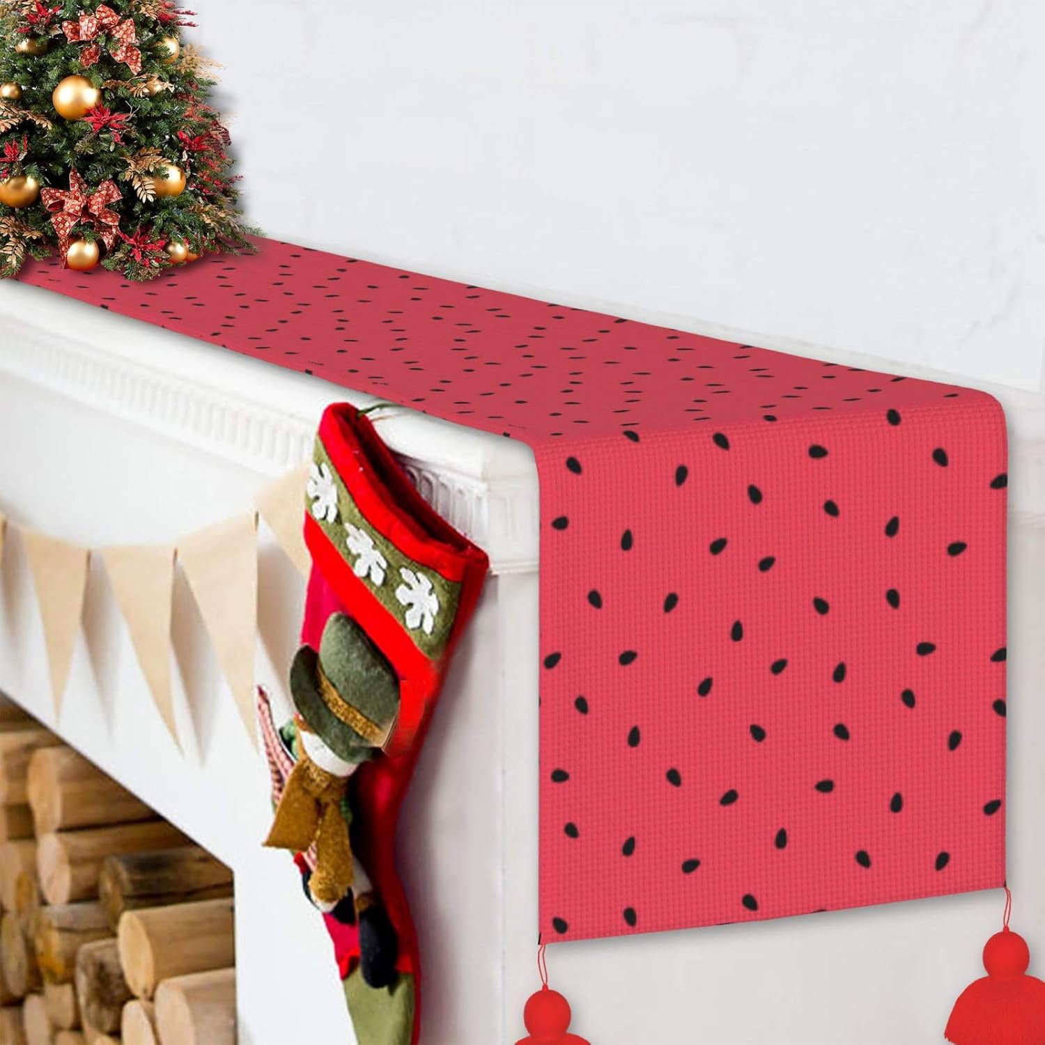 Watermelon with Black Seeds Christmas Table Runner Dining Table Decor Christmas Decorations Indoor Home Decor Christmas Table Runners Xmas Navidad