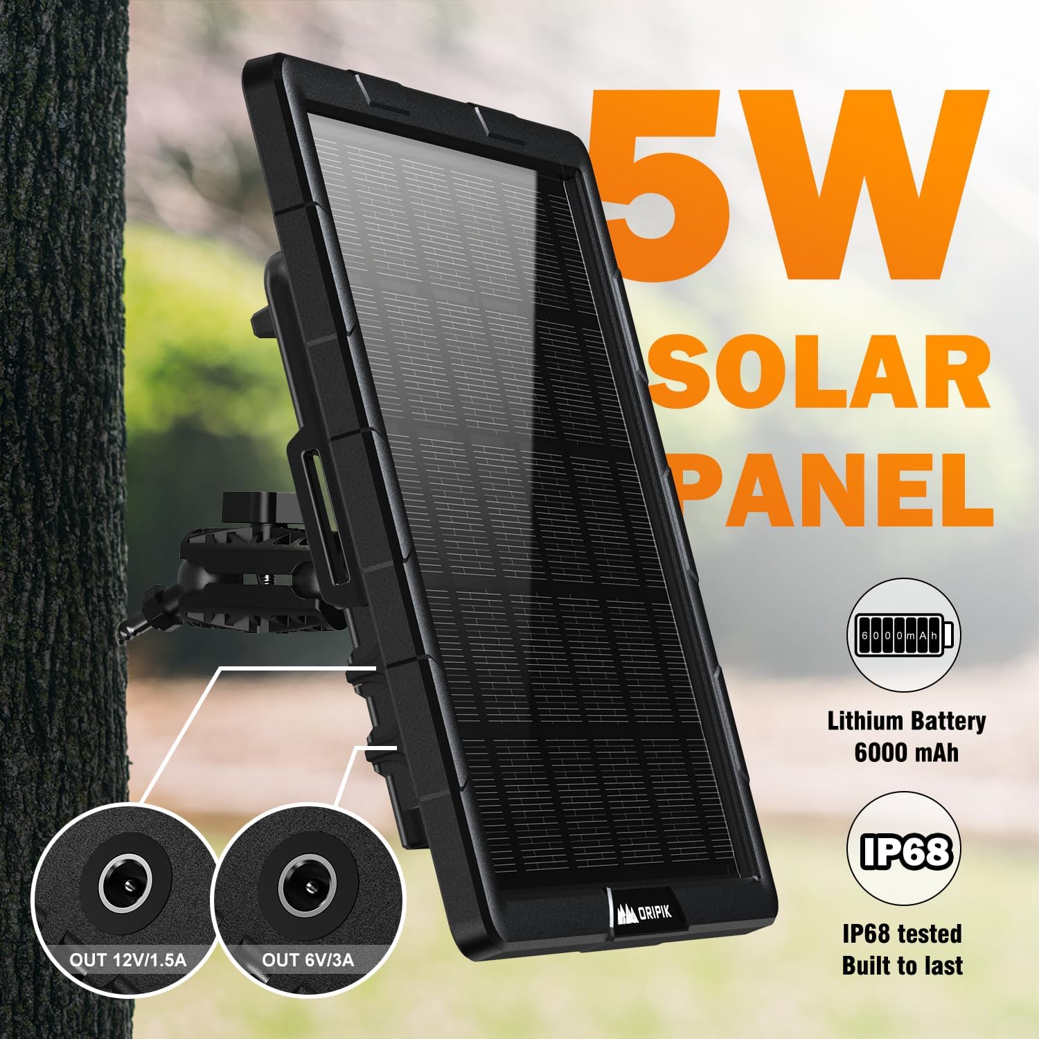 Panel solar de 12 V para cámara de rastro – Panel solar de 6 V para cámara de juego 5 W 6000 mAh Cargador de batería de litio solar para Trail Cam