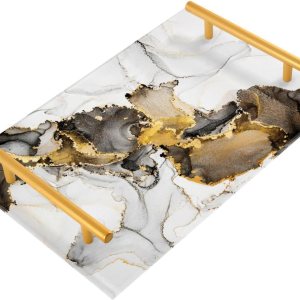 Bandeja decorativa de mármol para baño, encimera de mármol de oro blanco, bandejas de café de cocina, bandejas de café de acrílico, rectangular, Bandeja decorativa de mármol para baño, encimera de mármol de oro blanco, bandejas de café de cocina, bandejas de café de acrílico, rectangular,