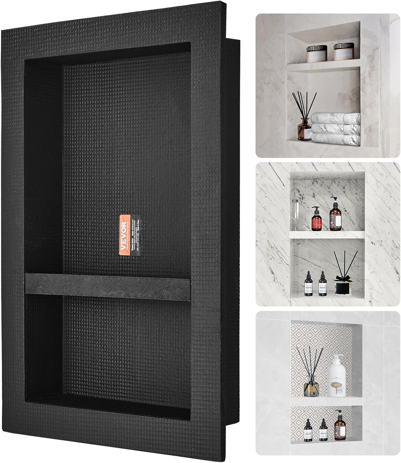 VEVOR Nicho de ducha listo para azulejos de 16 x 24 pulgadas, organizador de doble estante, esquinas cuadradas insertadas en la pared, nicho