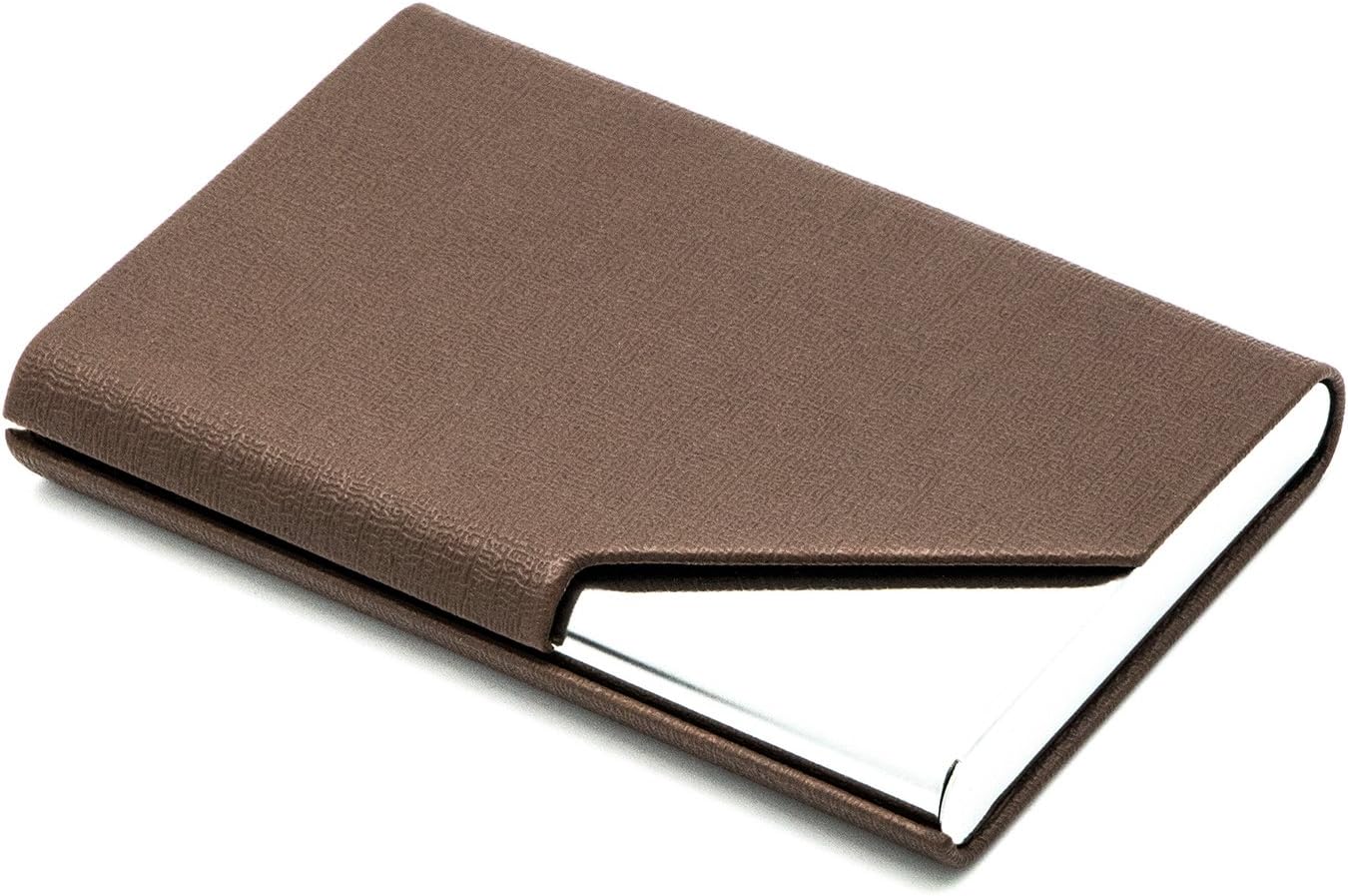 Estuche para tarjetas de presentación, de lujo, de piel y acero inoxidable, multitarjeta, tarjetas de crédito, identificación, para hombres y